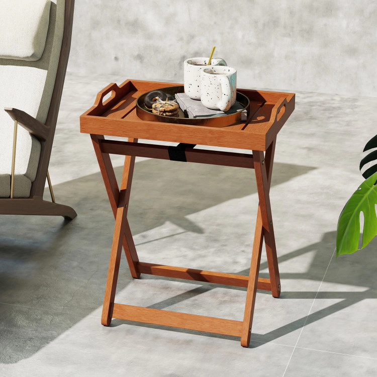 Hivvago Outdoor Wood Tray Table Portable Side End Table With Folding Frame