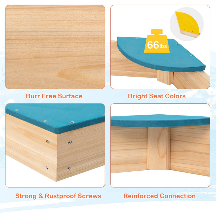 Hivvago Outdoor Solid Wood Sandbox with 6 Built-in Fan-shaped Seats
