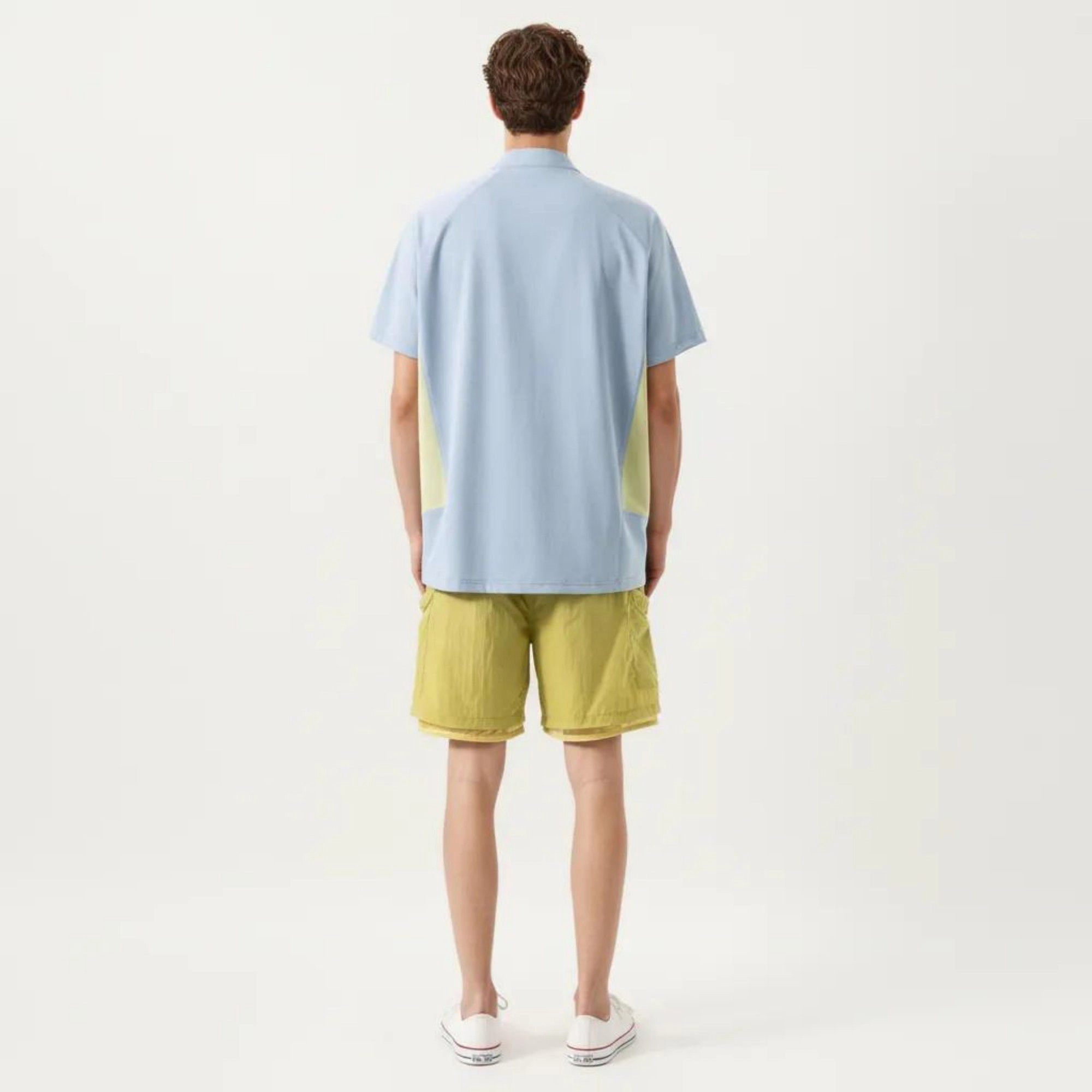 Alilang Men's Short Sleeve Athletic T-Shirt with Half-Zip Mock Neck Contrast Panels Breathable Lightweight Top