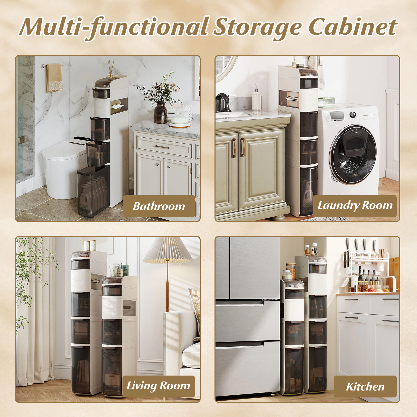 SlickBlue Slim Bathroom Storage Cabinet with Drawers and Wheels