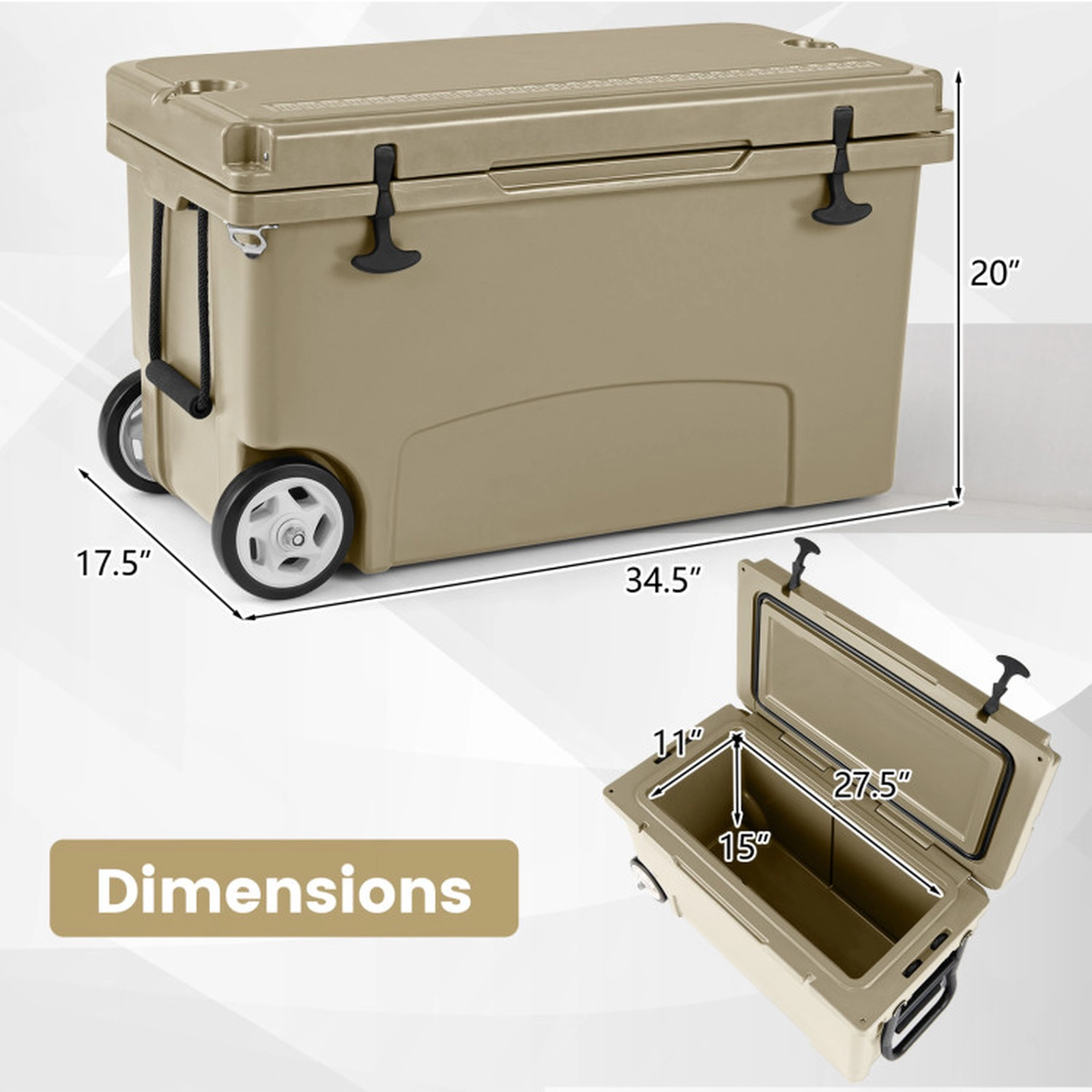 SUGIFT 75 Quart Portable Hard Cooler with 6-Day Ice Retention 440-lb Top Load Capacity Gray/Khaki