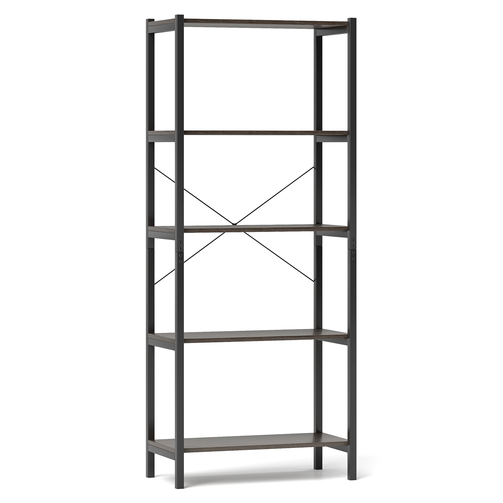 LJG 5-Tier Industrial Bookshelf Display Storage Rack with Metal Frame