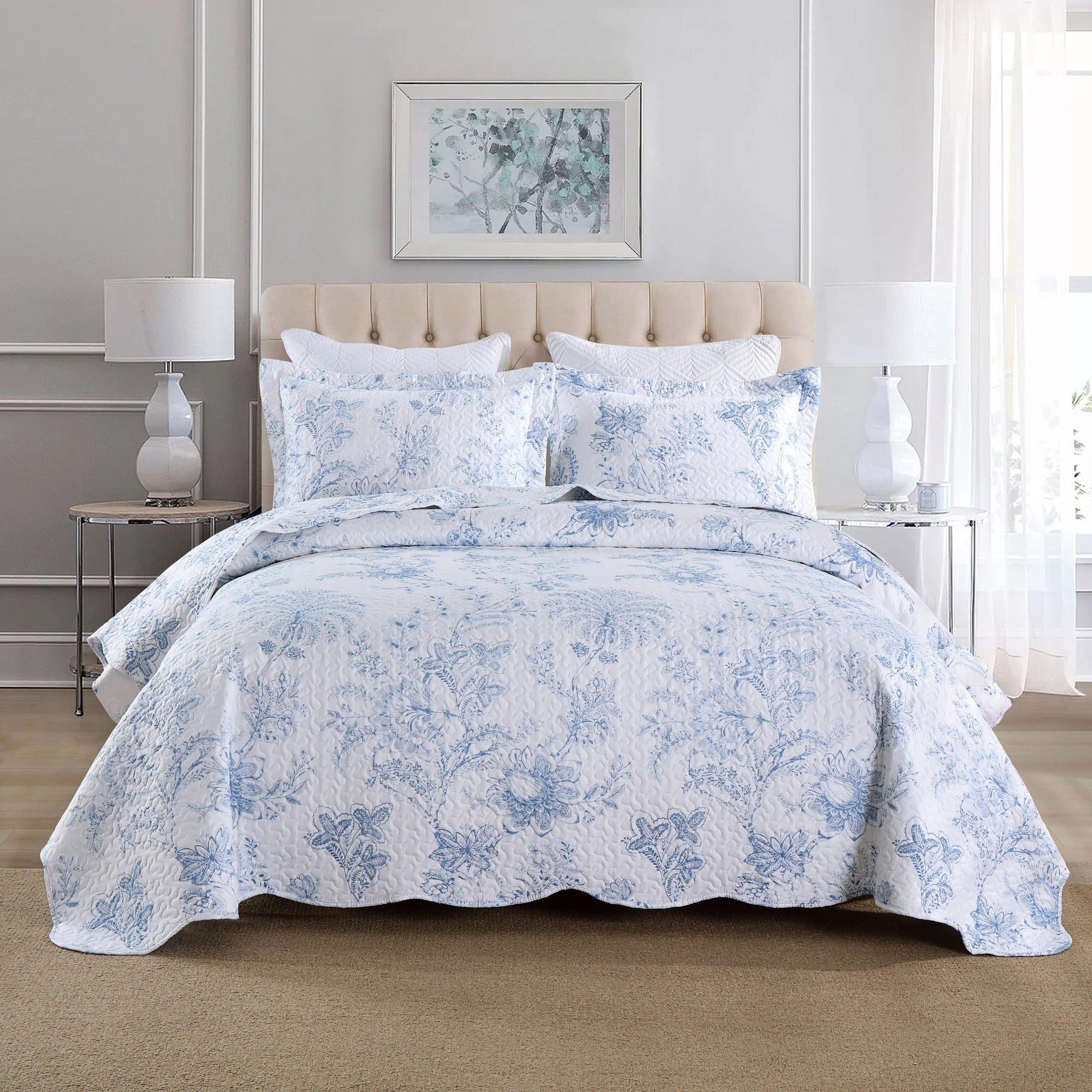 MarCielo 3 Piece Printed Floral Lightweight Quilt Bedspread Set