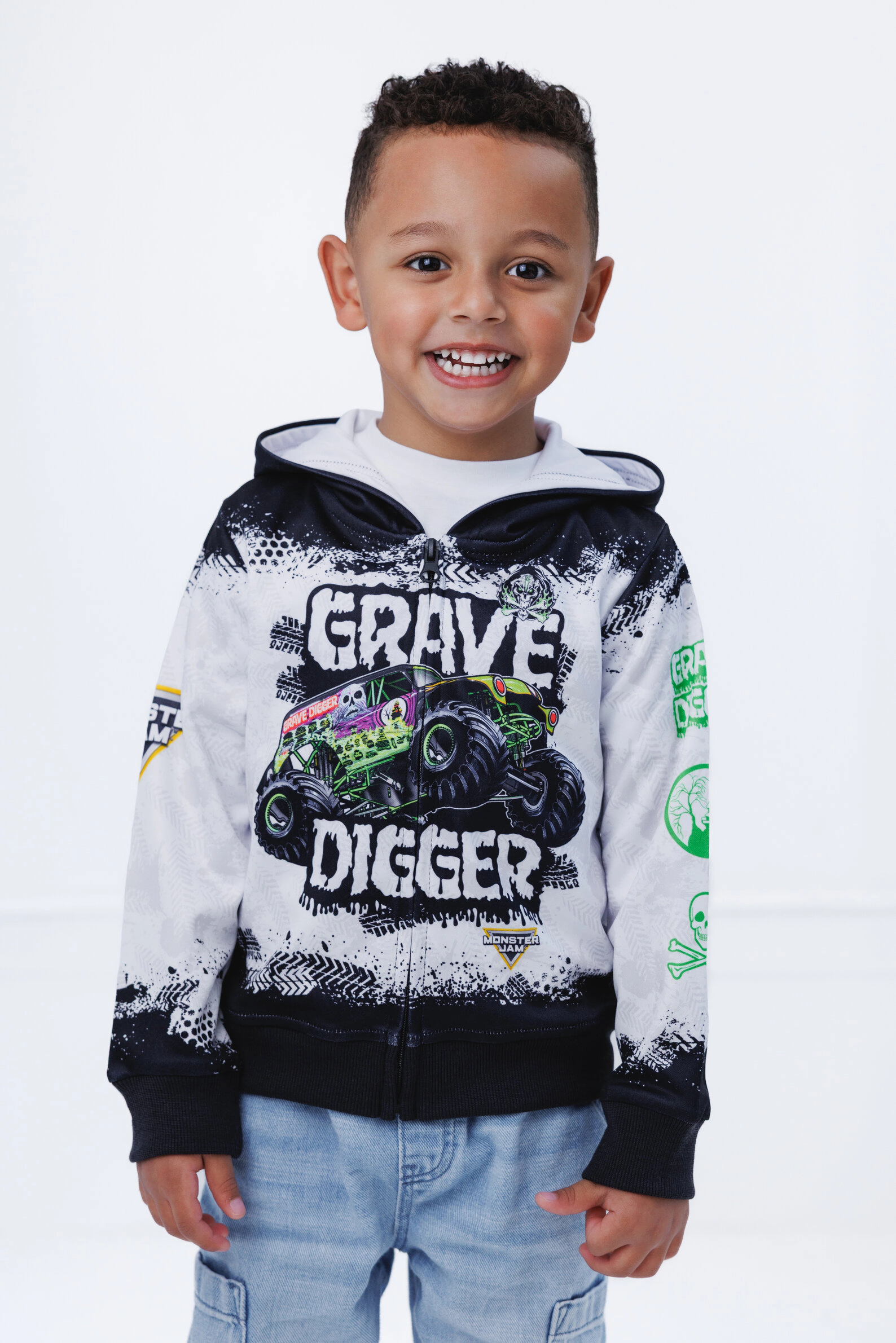 Monster Jam Grave Digger Boys' Fleece Zip-Up Hoodie