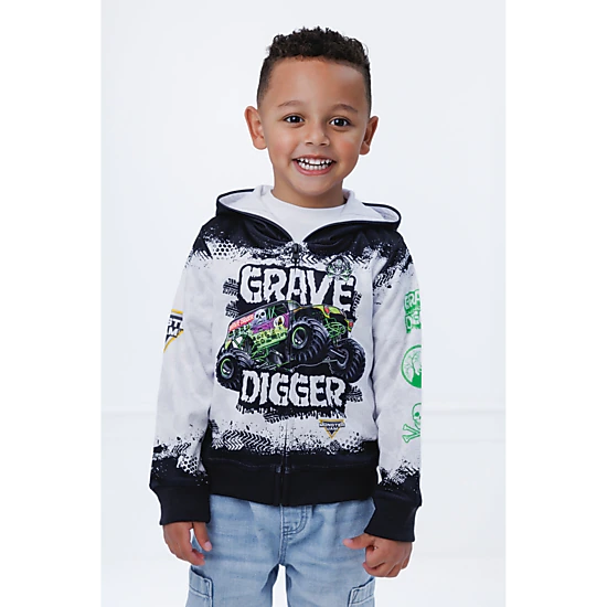 Monster Jam Grave Digger Boys' Fleece Zip-Up Hoodie