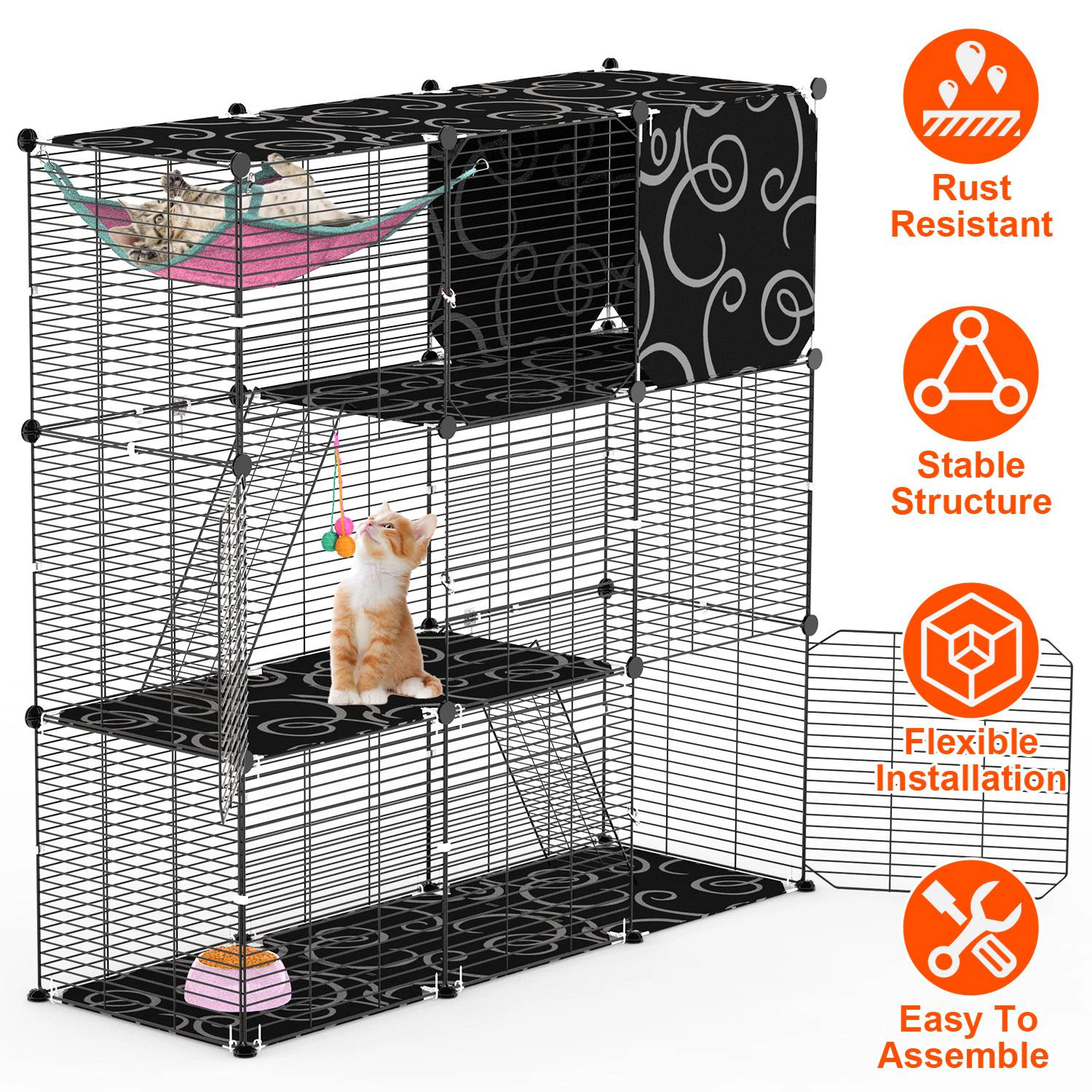 GBruno 3-Tier Wire Cat Cage Enclosure With Hammock
