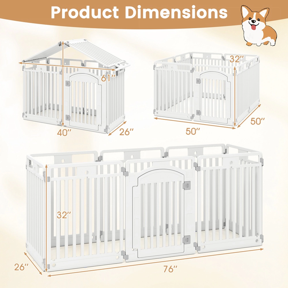 SUGIFT White 8-Panel 32-in Tall Plastic Dog Playpen Puppy Pen with Locking Door and HDPE Panels
