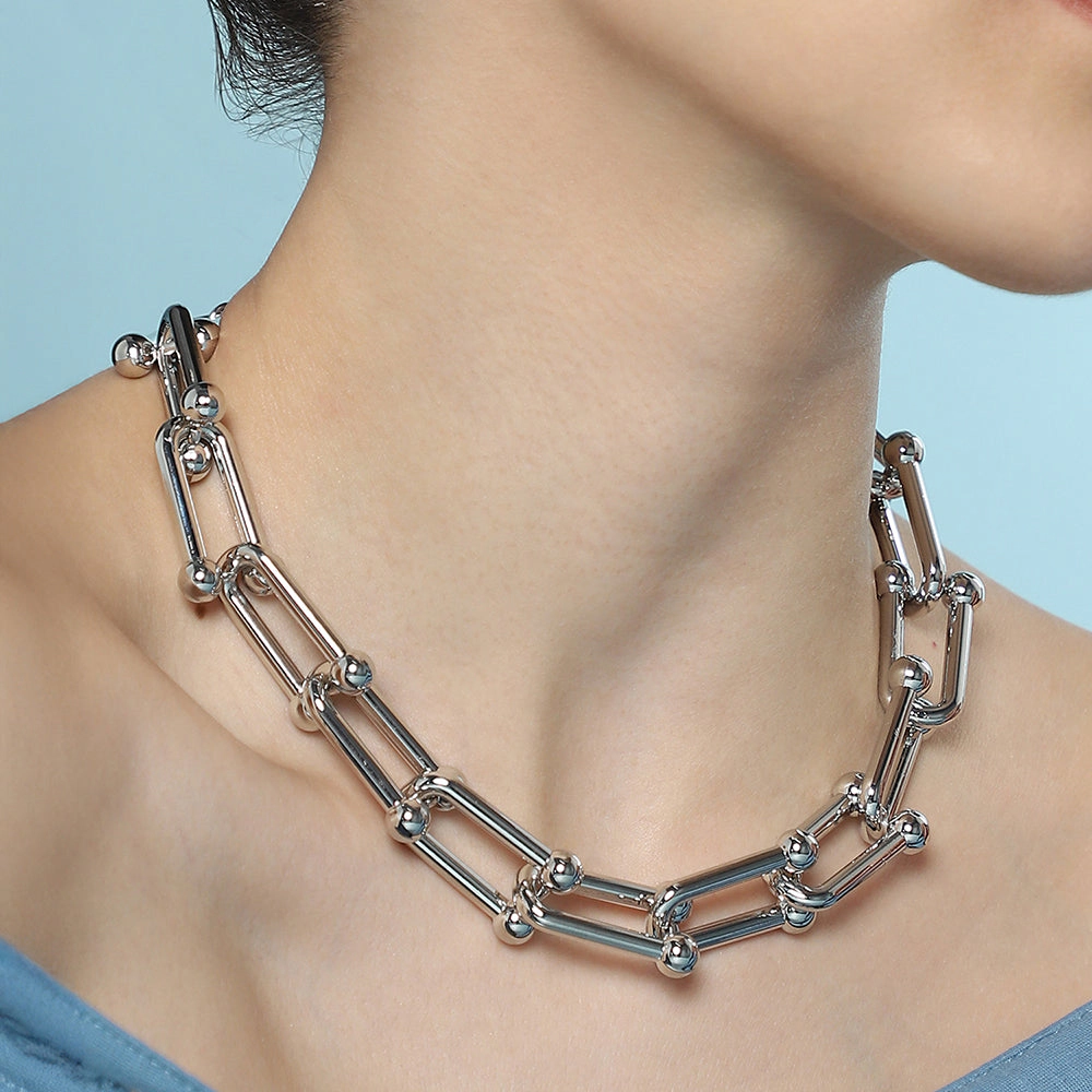 SOHI Women's The Chunky Clip-Link Chain Necklace - Chrome Silver