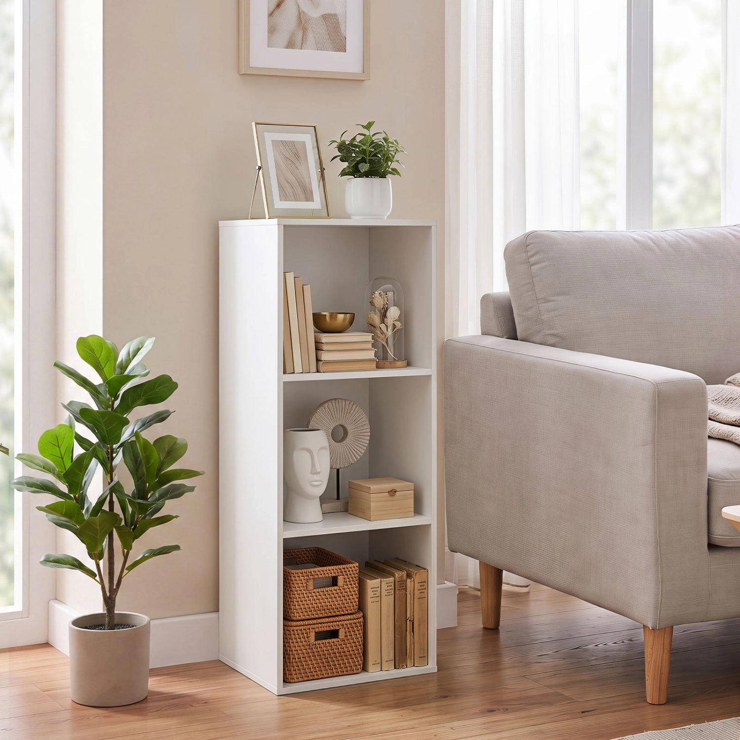 LJG 3-Cube Bookcase with 2 Anti-Tipping Kits and Cubby Storage Organizer for Home Office