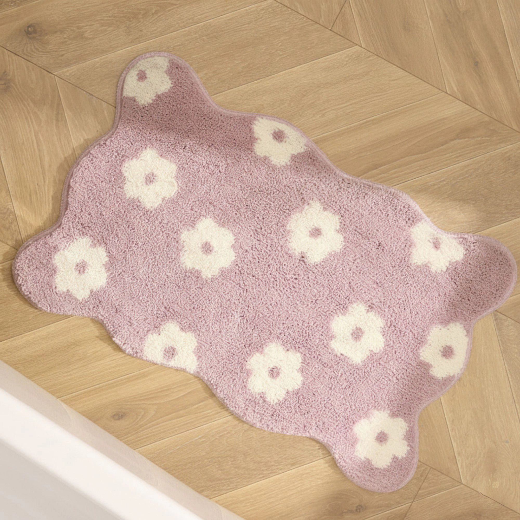 Alilang Unisex Floral Scalloped Bathroom Floor Mat Soft Absorbent with Non Slip Backing