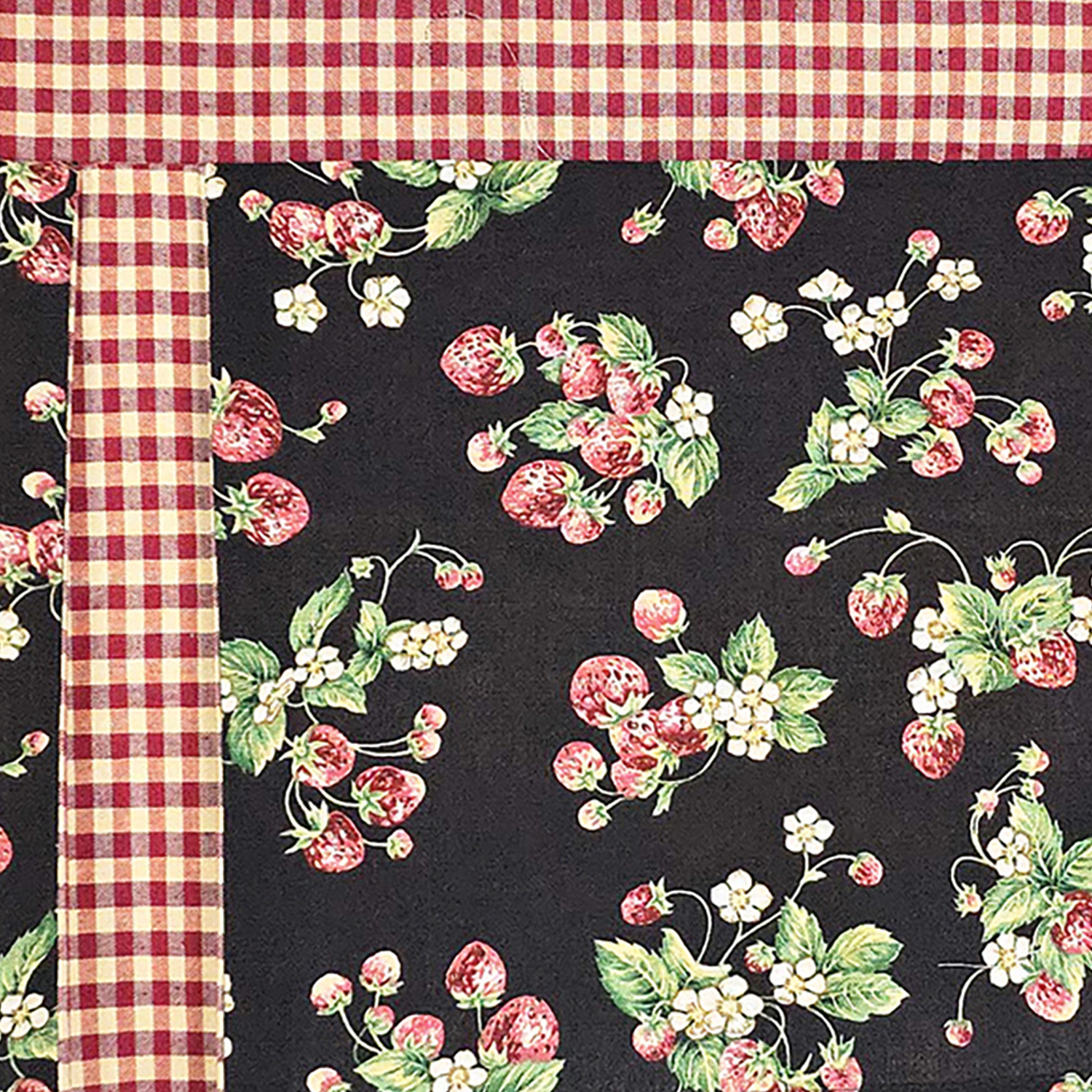 RLF Home Strawberry Pleated 100% Cotton Rod Pocket  Window Valance 50" x 17" Black