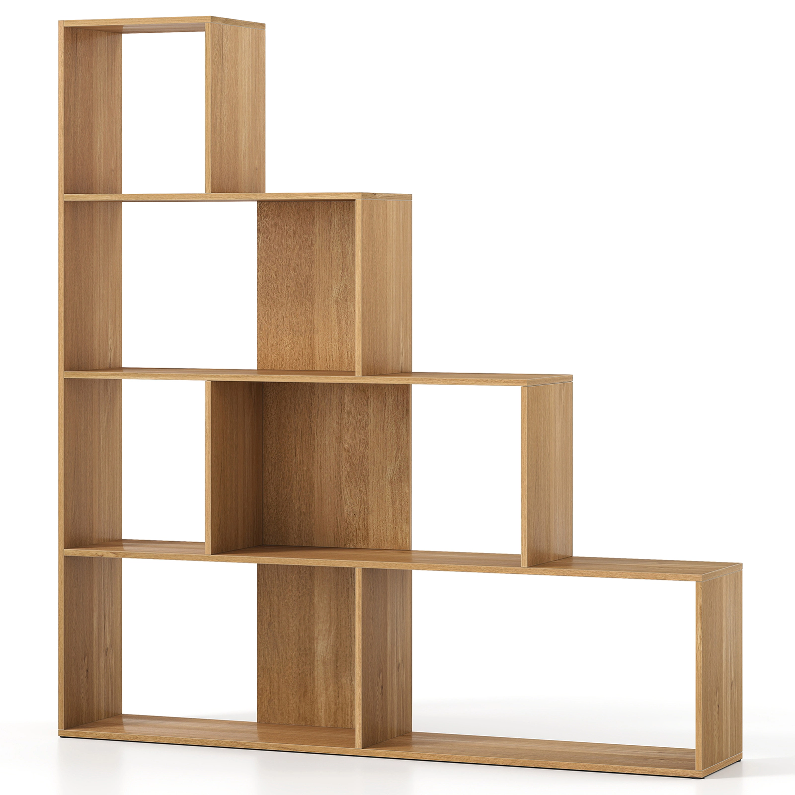 LJG 4-Tier Bookshelf Stair Bookcase with 6 Cubes Display Rack