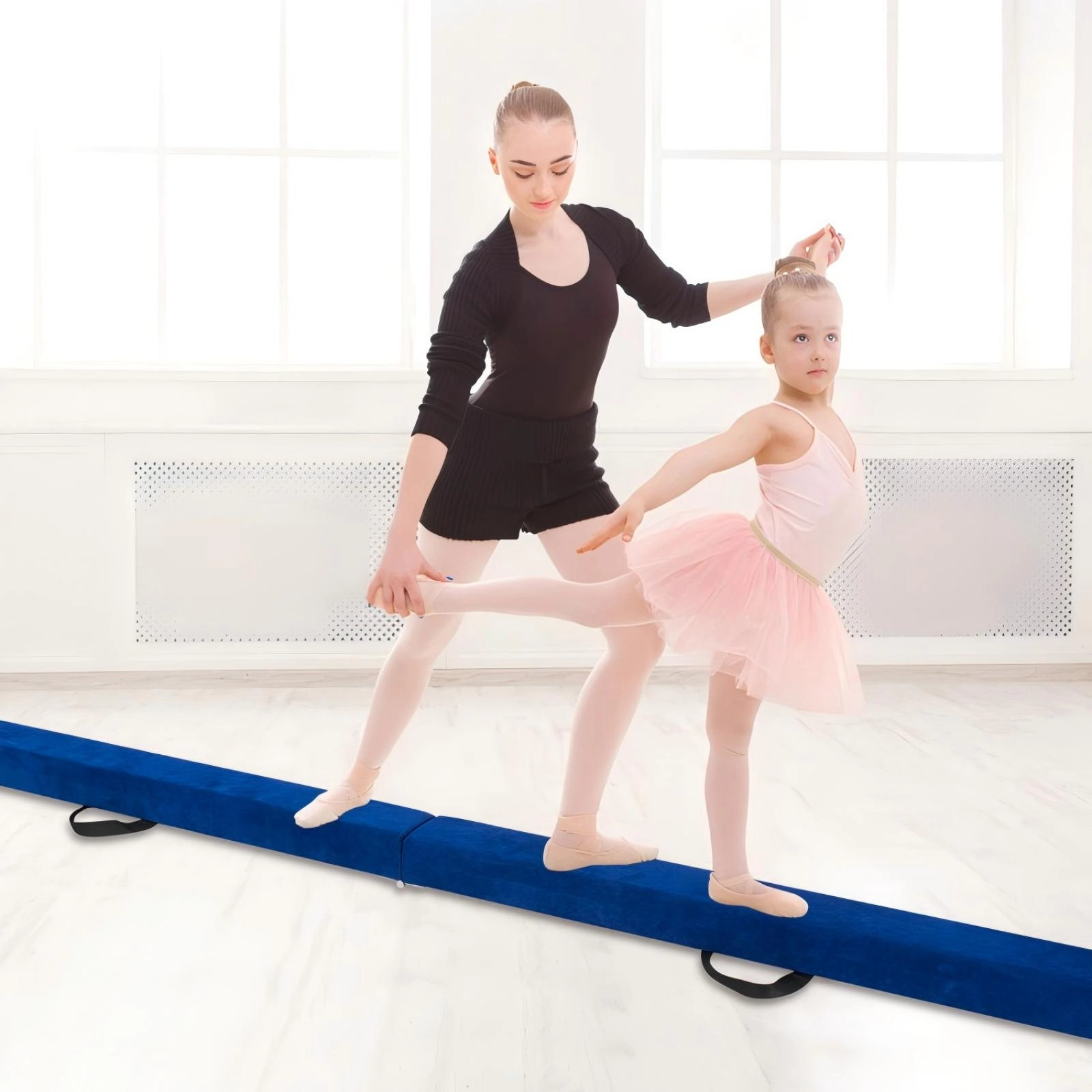 SUGIFT Blue 9-ft 160-lb Capacity Folding Gymnastics Balance Beam with Pine Wood Core and Anti-Slip Base