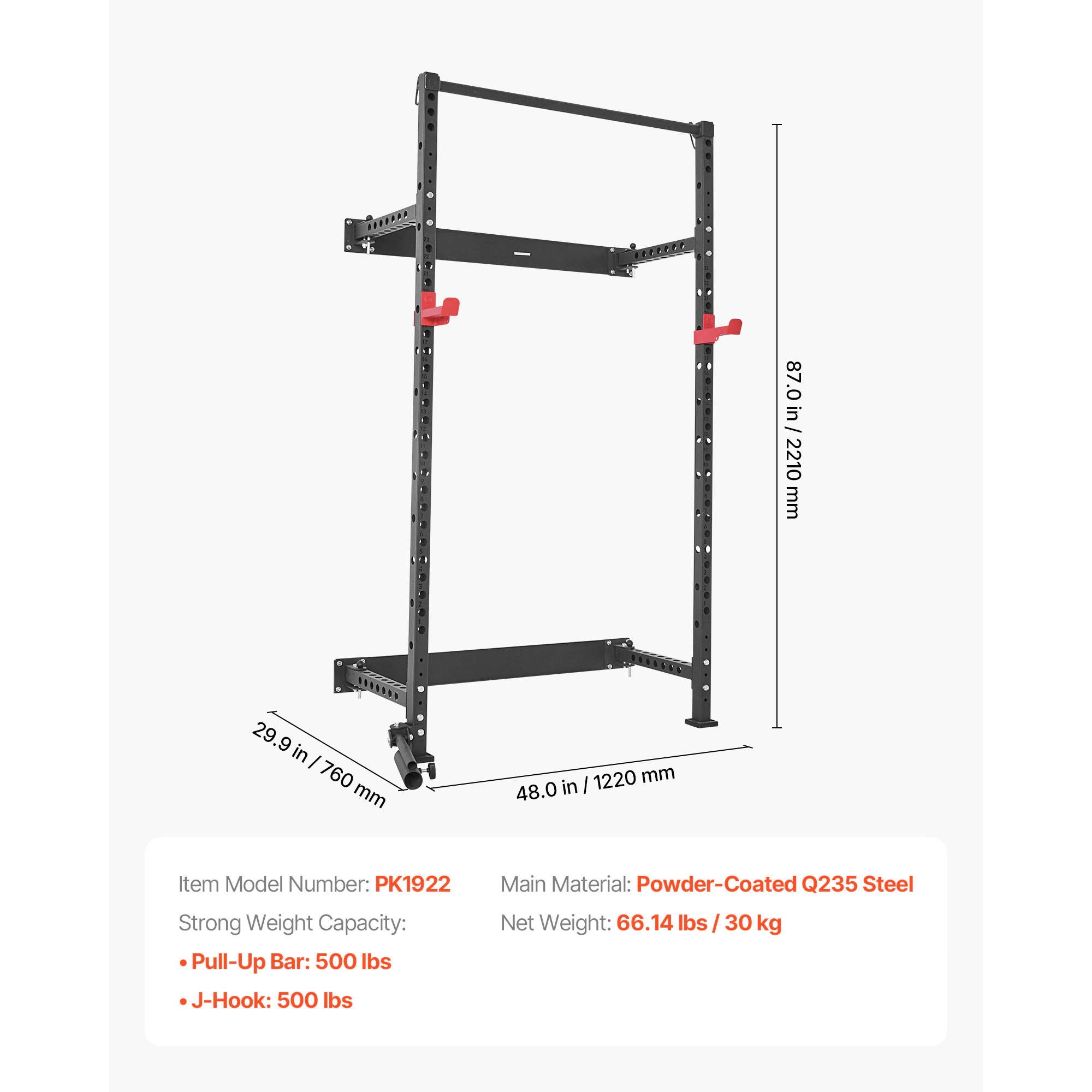 HONGGE Folding Wall-Mounted Power Cage Squat Rack, 1000 lbs Capacity with Pull-Up Bar for Home Gym