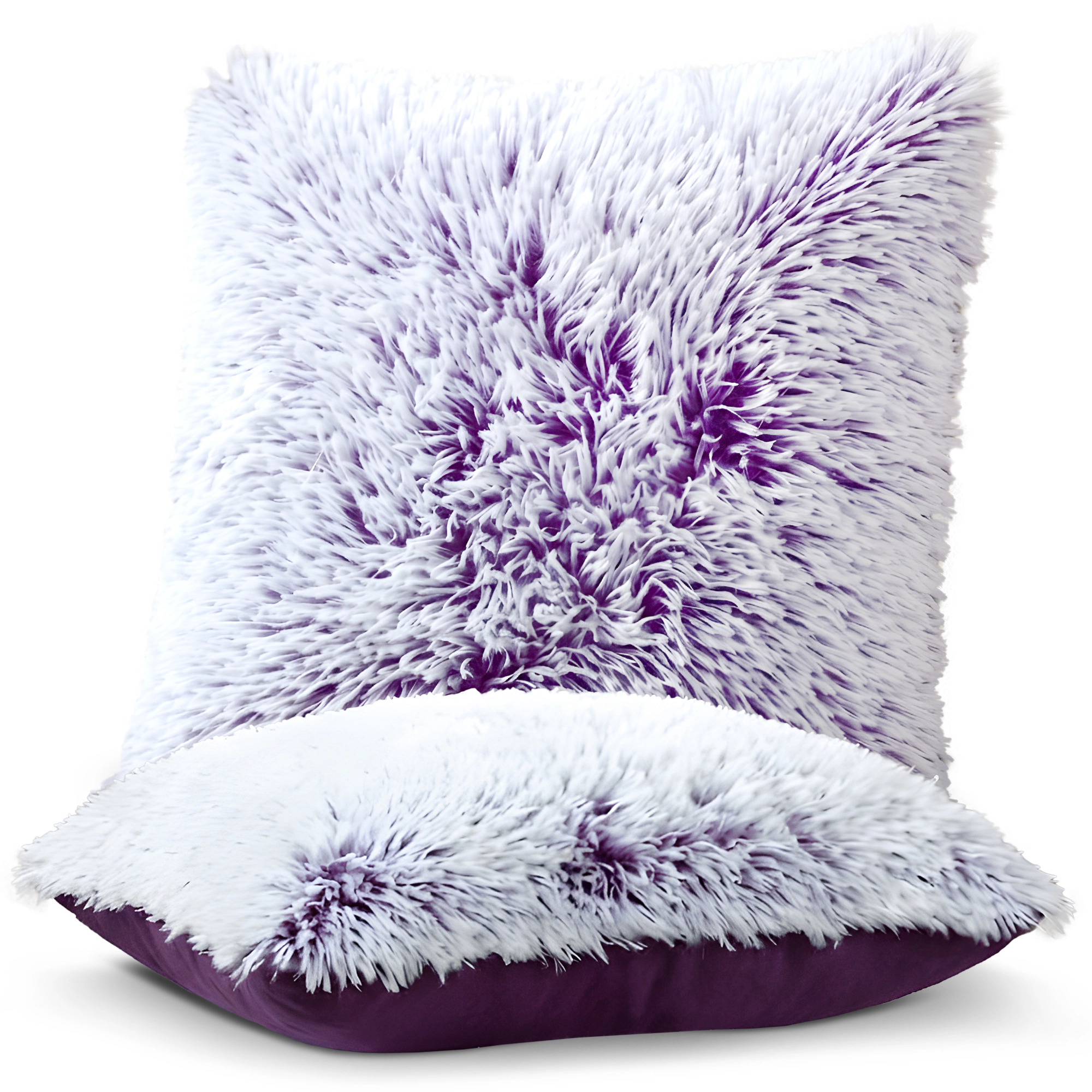 Cheer Collection 18-Inch Blue Long Hair Shaggy Faux Fur Square Throw Pillows with Inserts, 2-Pack