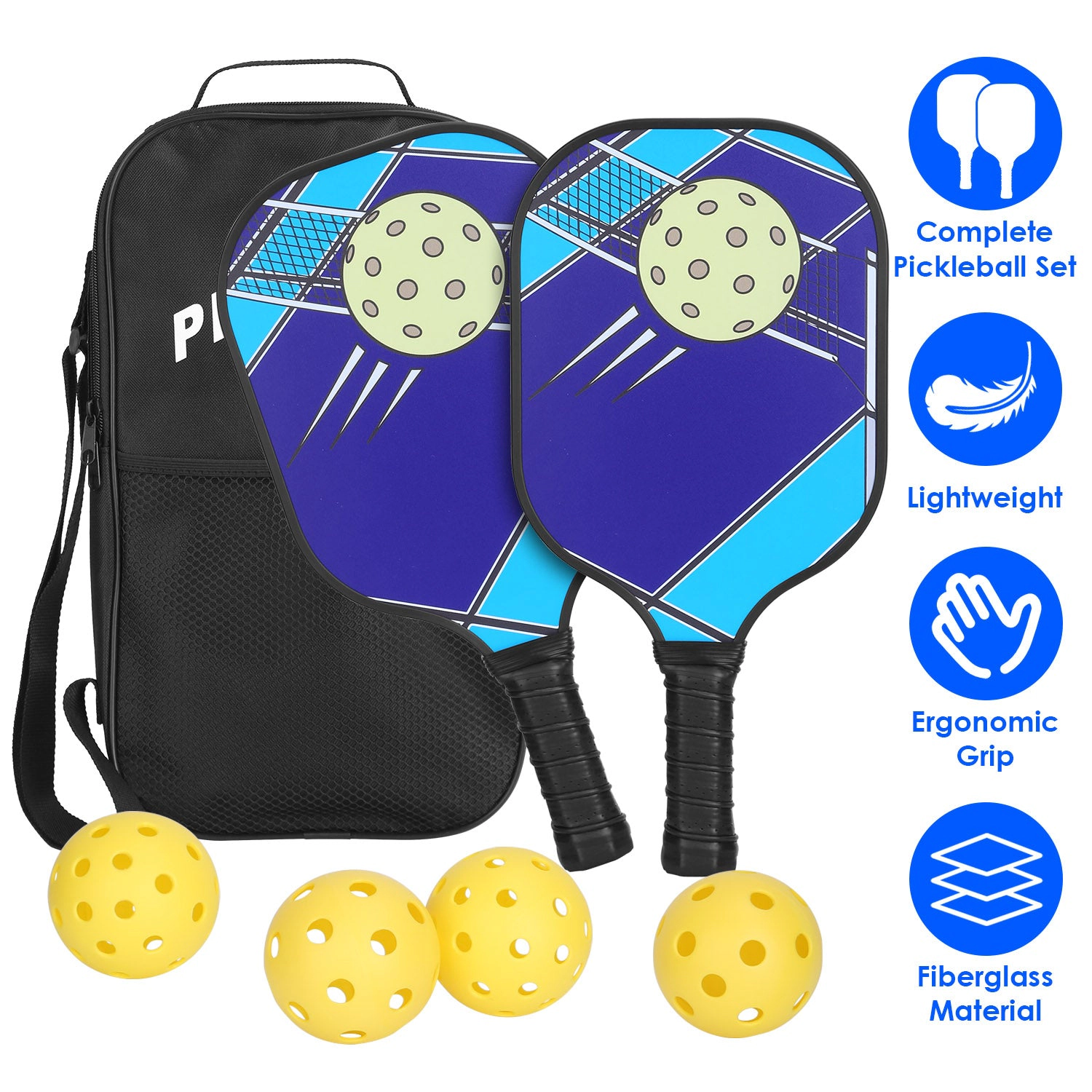 GBruno Fiberglass Pickleball Set With Carry Bag