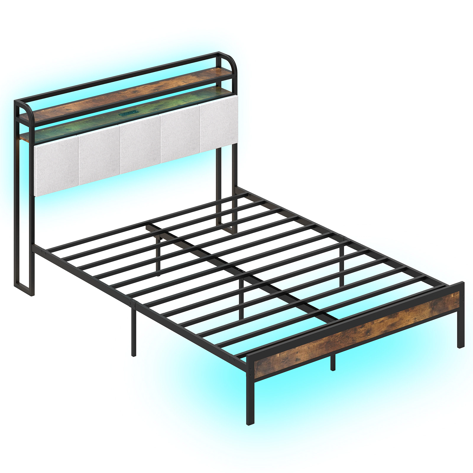 LJG Twin/Full/Queen/King Size Bed Frame with LED Light and Charging Station