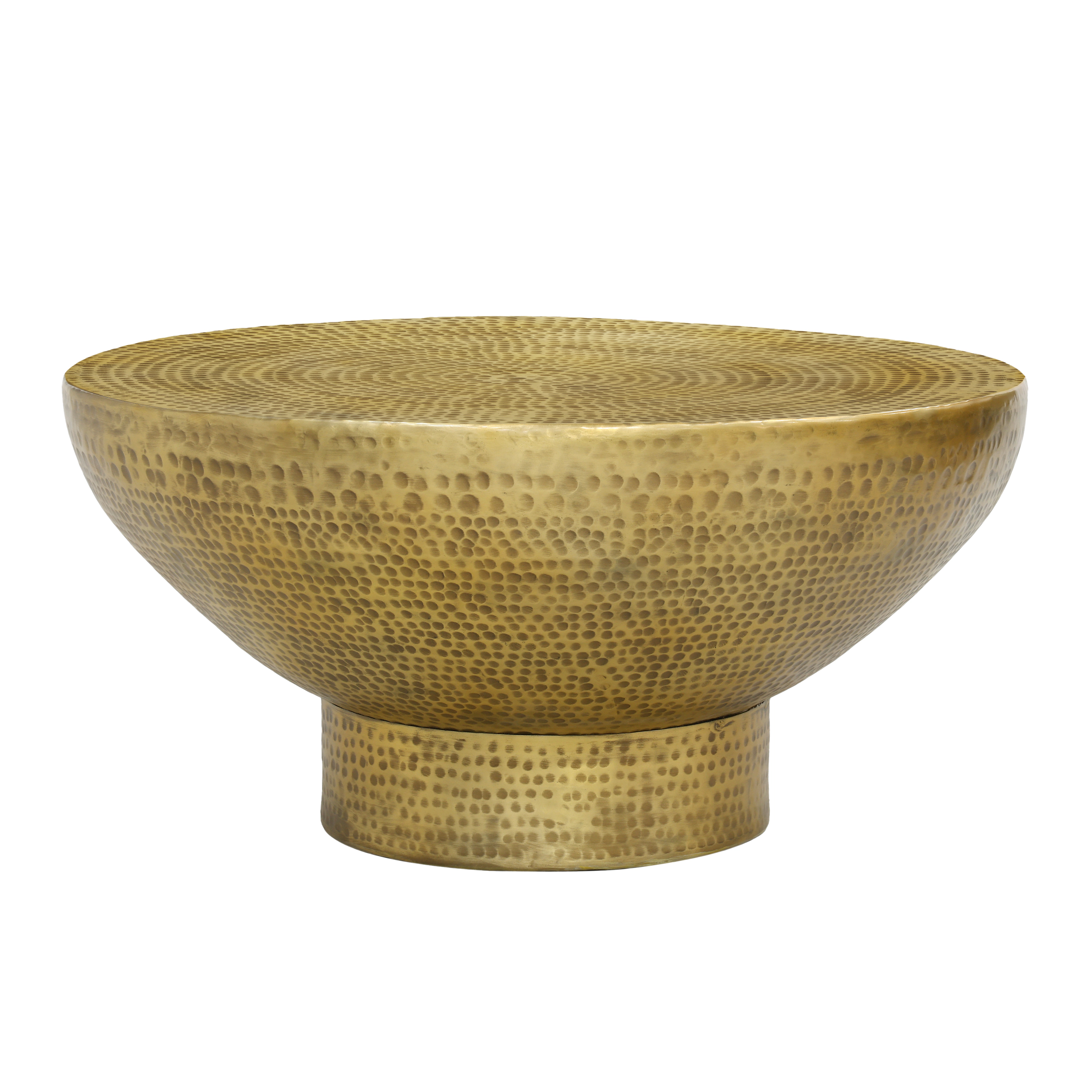 The Urban Port Orion Coffee Table | 32 Inch Round Martini Glass Shape | Hammered Antique Brass Finish
