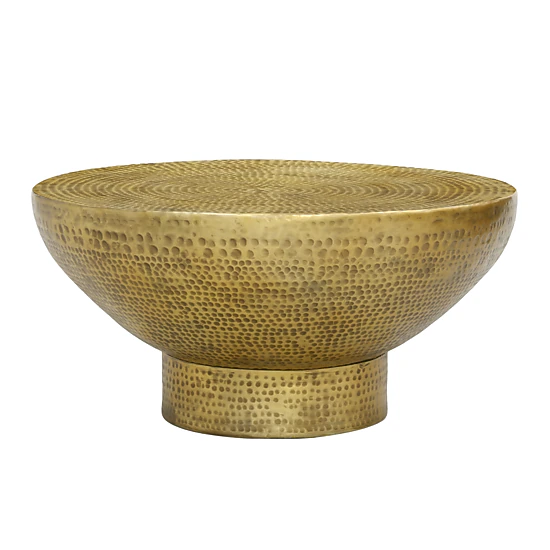 The Urban Port Orion Coffee Table | 32 Inch Round Martini Glass Shape | Hammered Antique Brass Finish