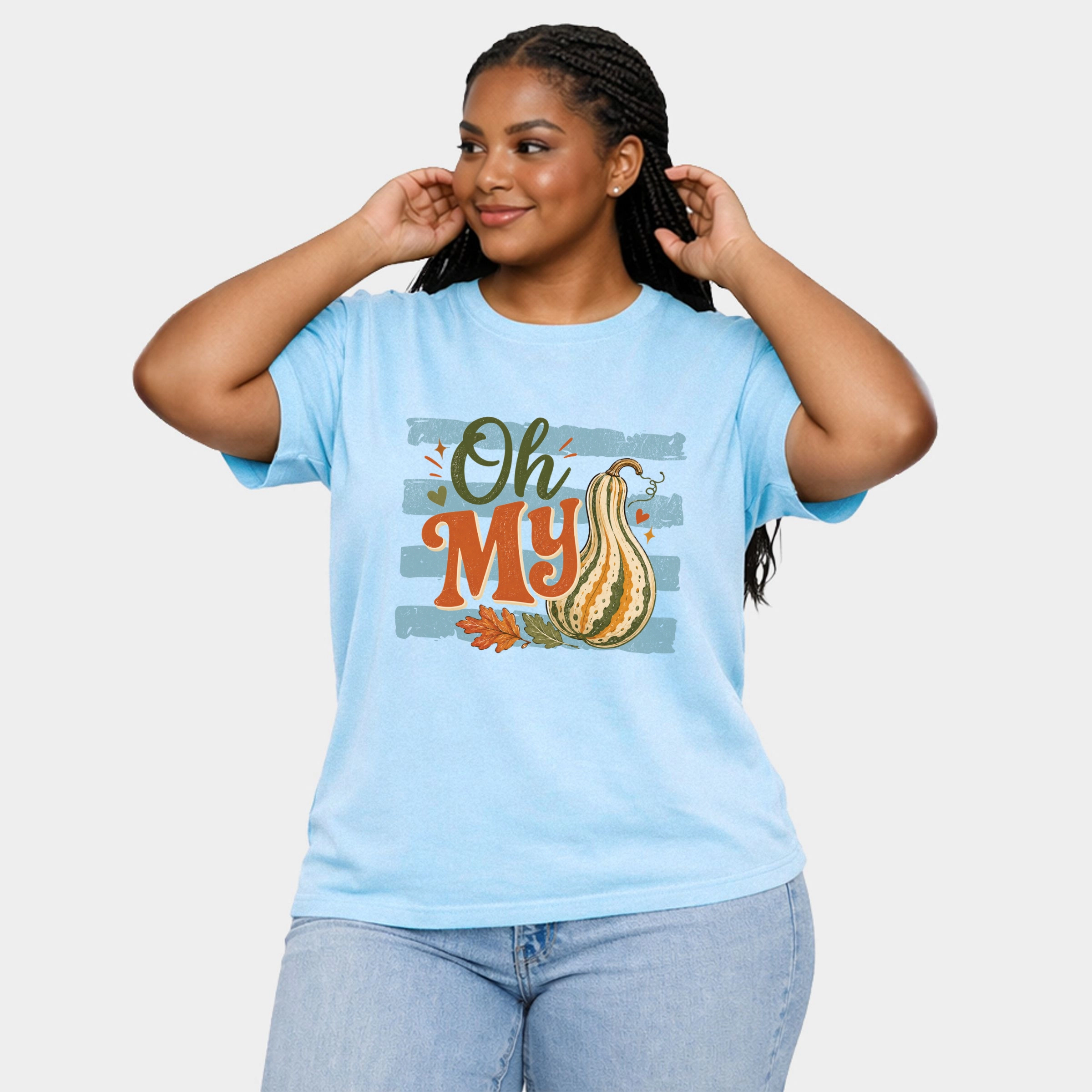 Simply Sage Market - Women's Plus Sized Garment Dyed Graphic T-Shirt Oh My Gourd Stripes