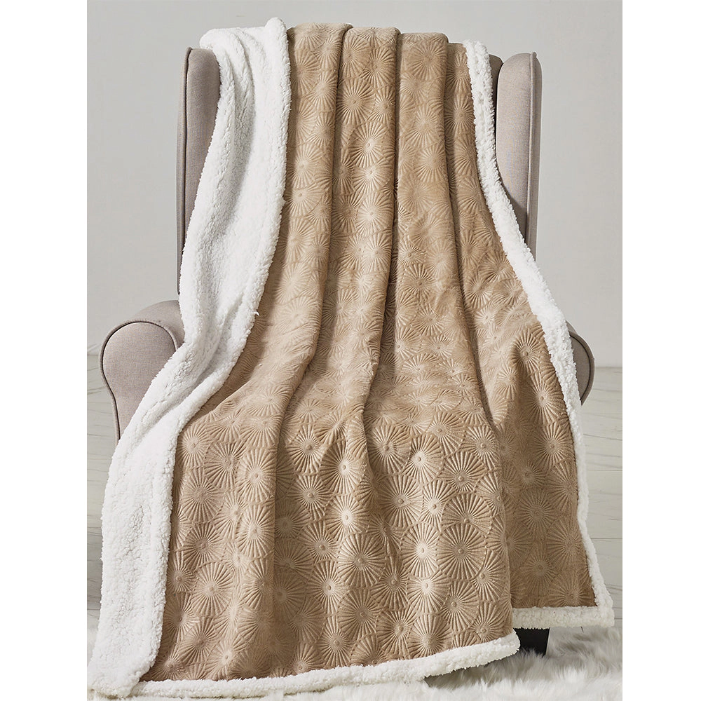Plazatex Louvre Sherpa Decorative Super Soft Throw Blanket for Sleep/Decor 50" x 60" Taupe
