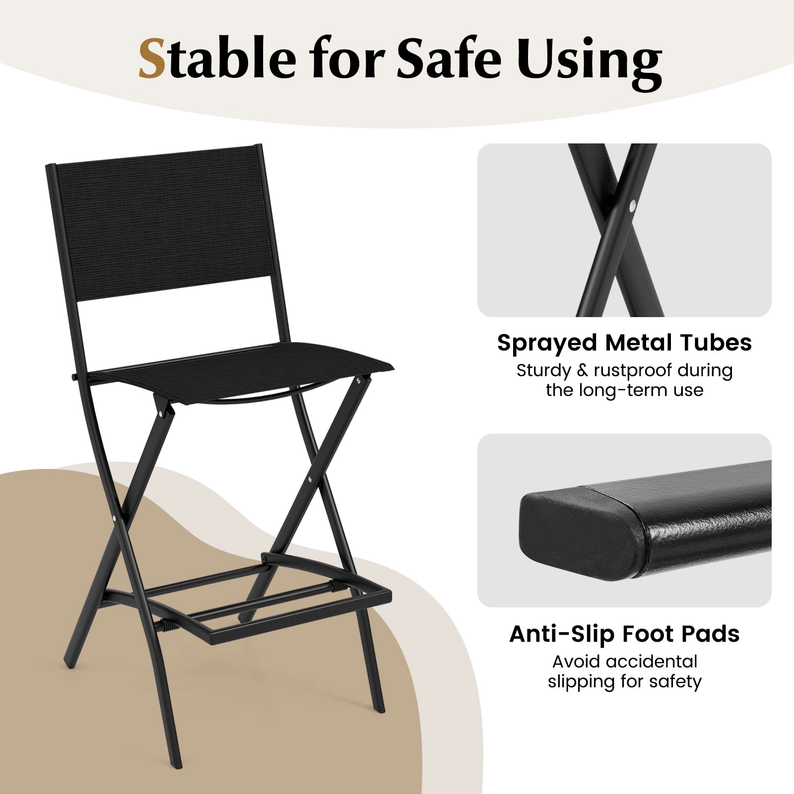 SUGIFT Set of 4 Folding Bar Stools, 330-Lb Capacity, 28-In Seat Height, Black