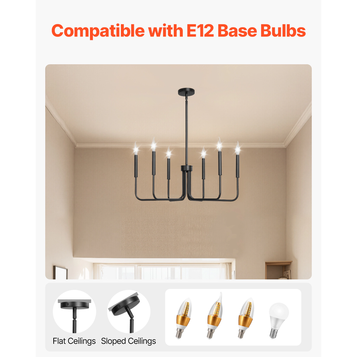HONGGE 6-Light Chandelier Farmhouse Chandelier Adjustable Height Dining Room Hanging Light Fixture for Ceilings Modern