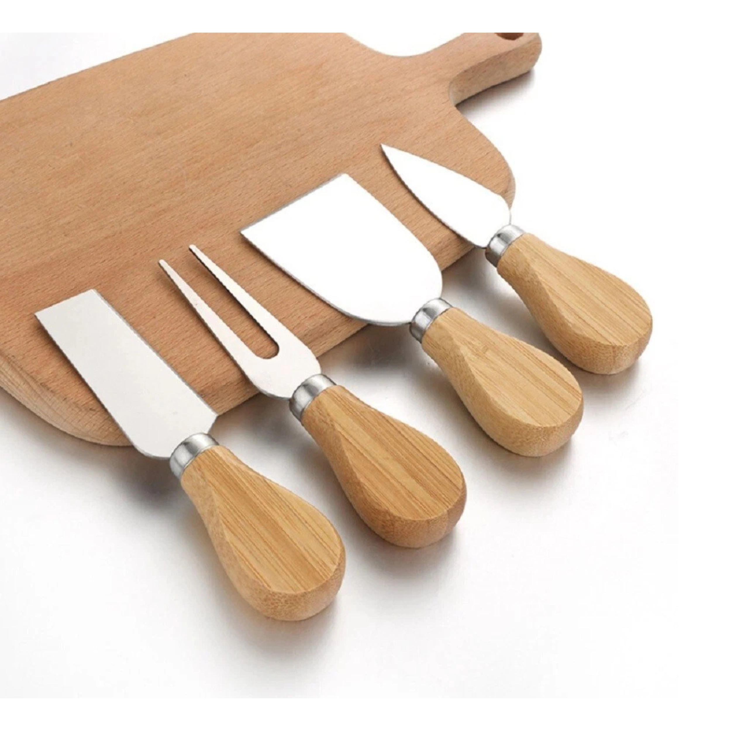 Home Collection 4Pc Stainless Steel Cheese Knife Set with Wooden Handles