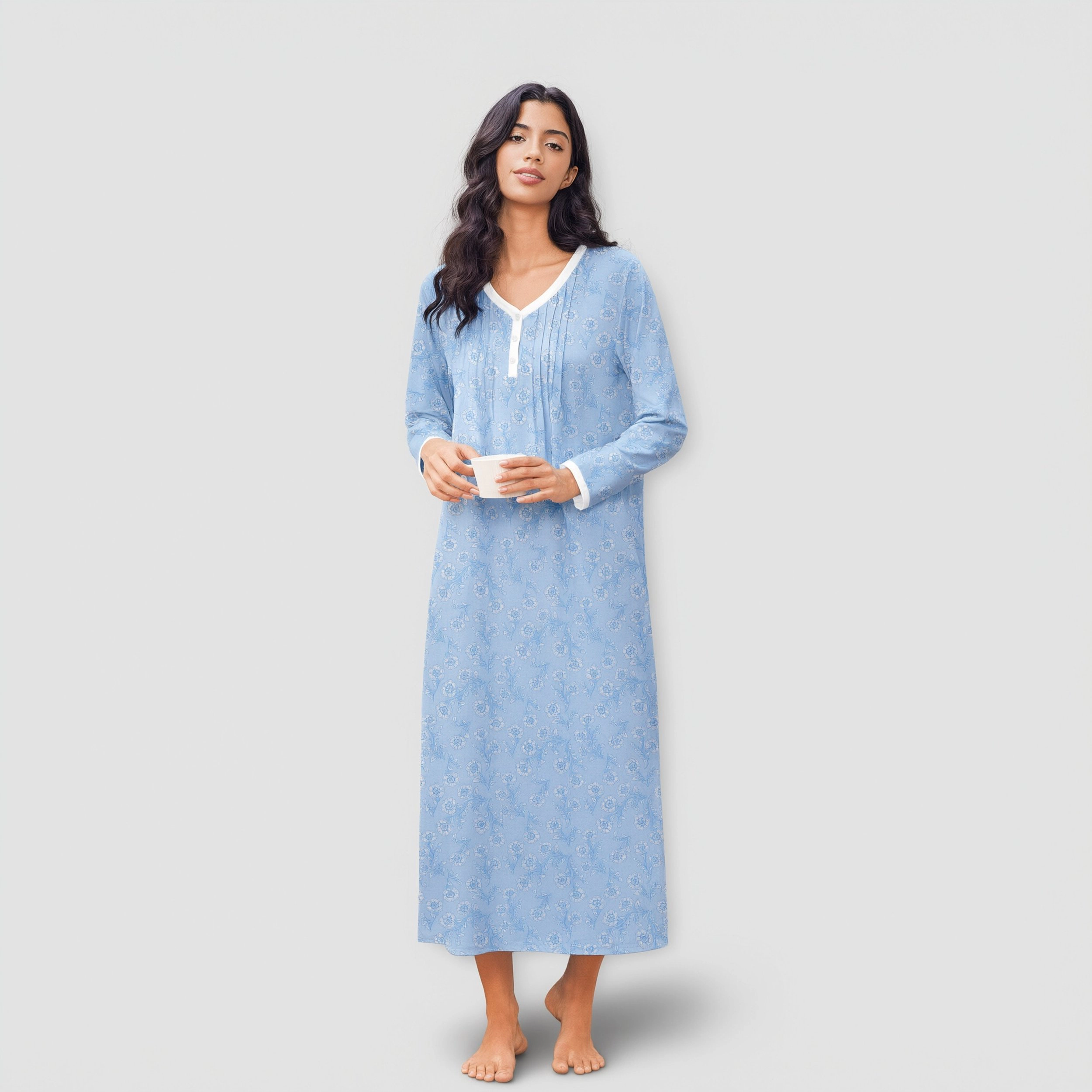 Ekouaer Cotton Nightgowns for Womens Nightgown Full Length Nightdress Button Sleep Shirts
