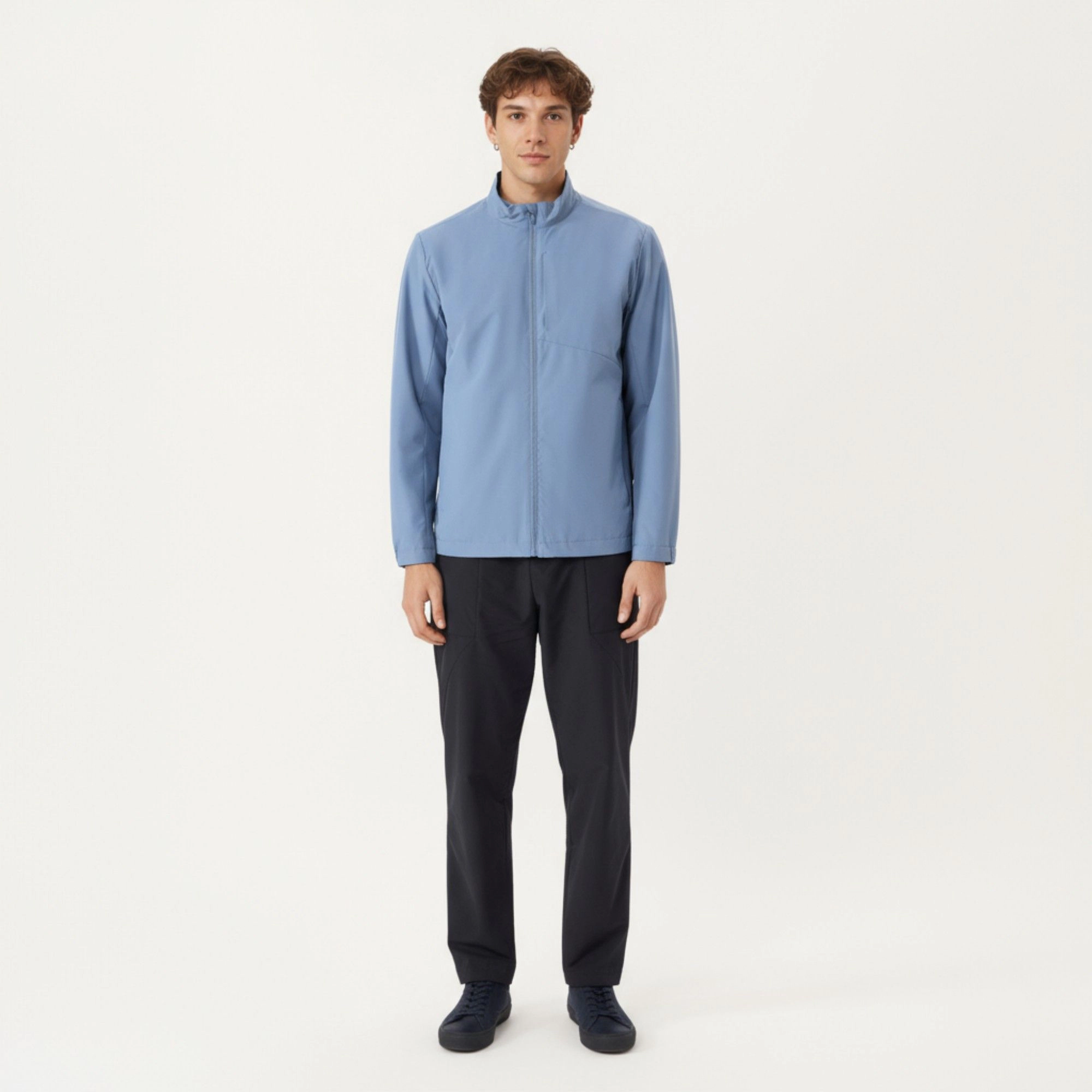 Anna-Kaci Men's Lightweight Zip-Up Jacket with Stand Collar and Long Sleeves