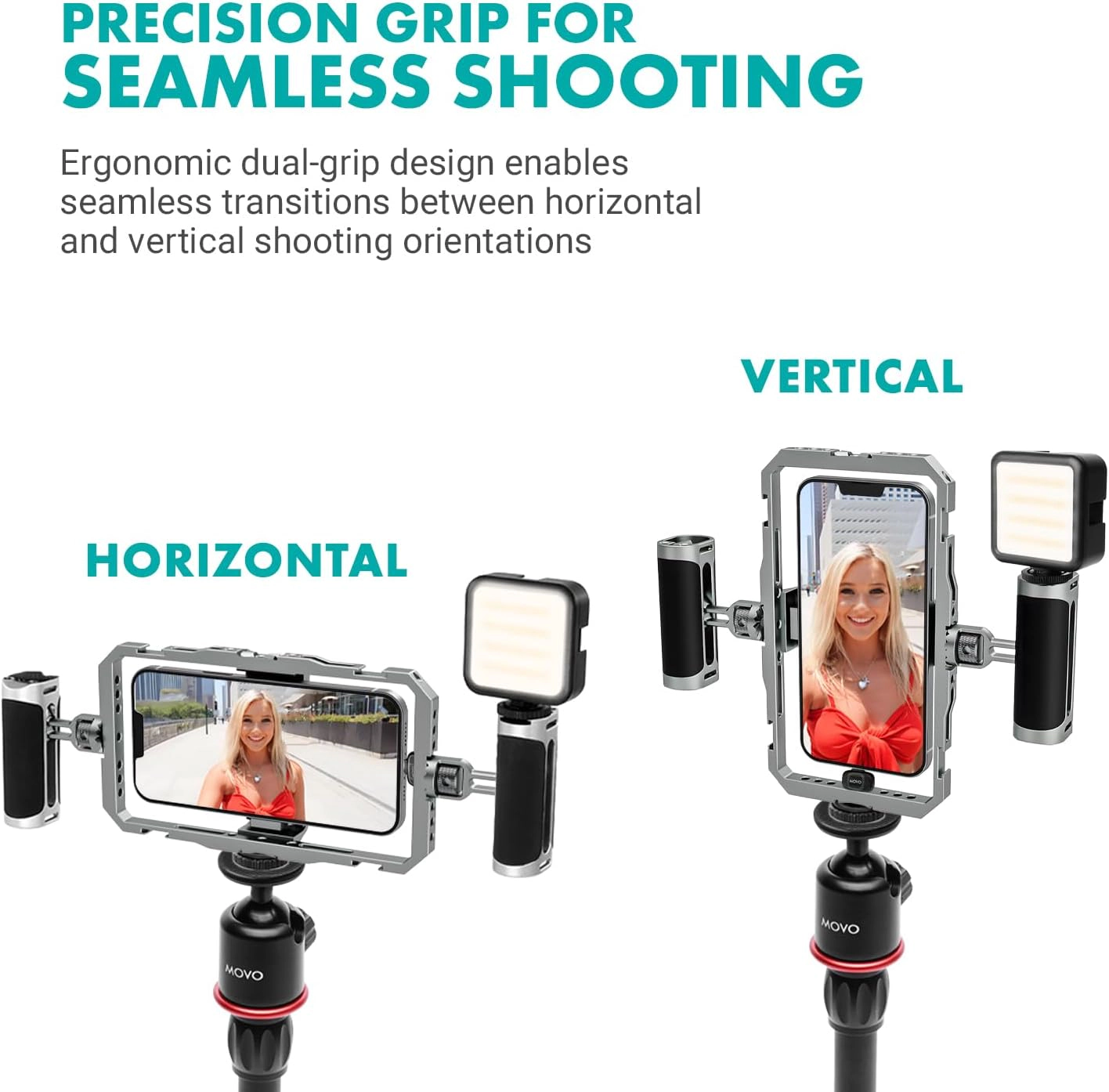 Movo iFilmer PRO Smartphone Rig with Dual Grip Cage Wireless Lavalier Mics and Tripod for iPhone and Android
