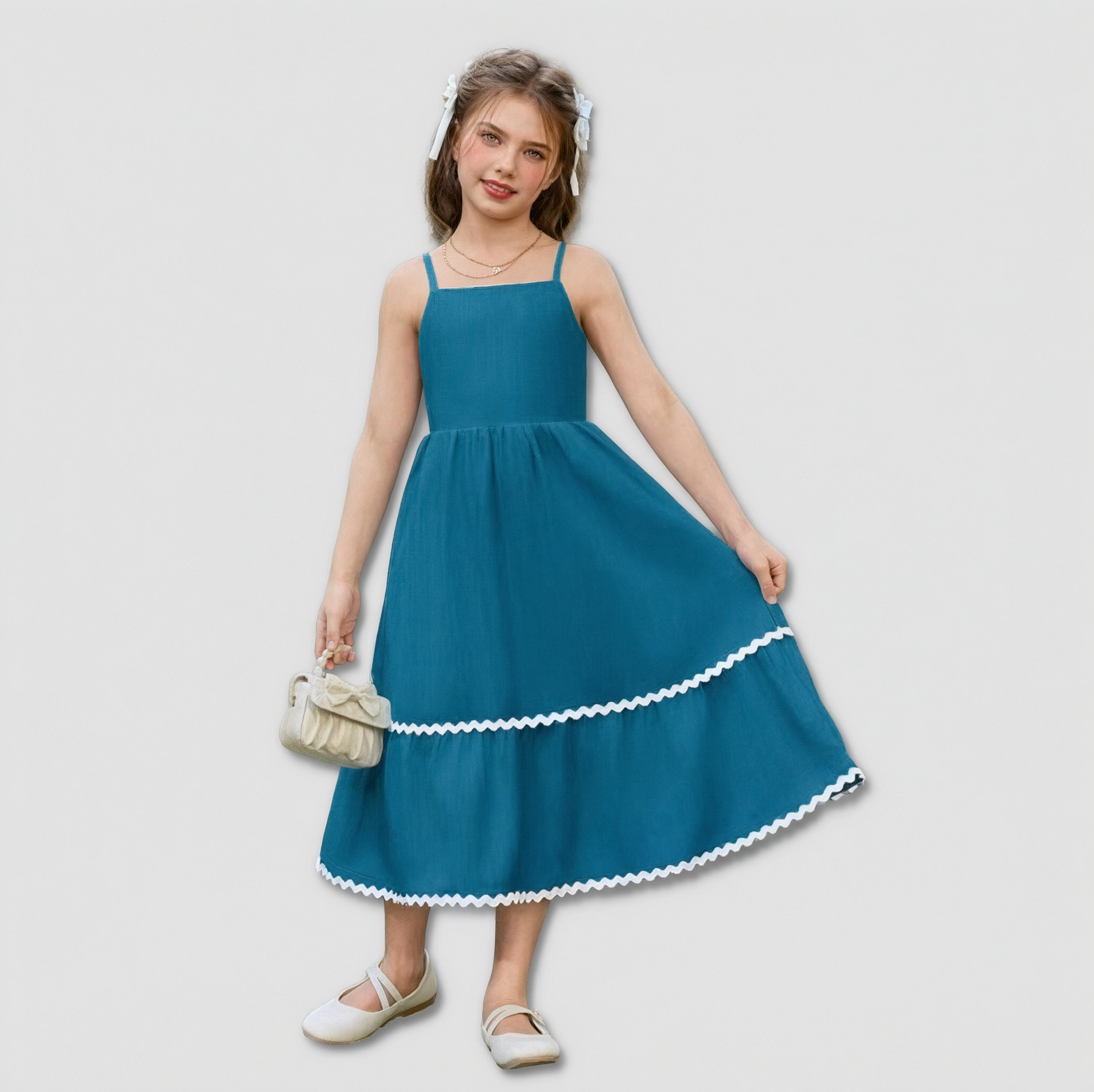 Arshiner Girls Summer Spaghetti Strap Dresses Flowy Tiered Cami Maxi Sundress With Pockets