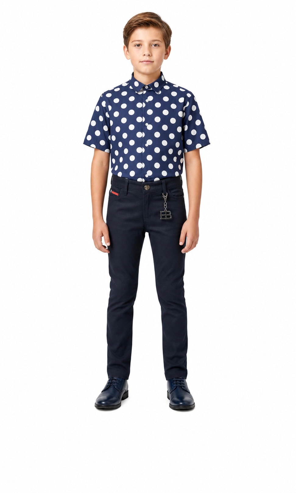 Elie Balleh Boys Slim Fit Long Sleeve Polka Dot Shirt
