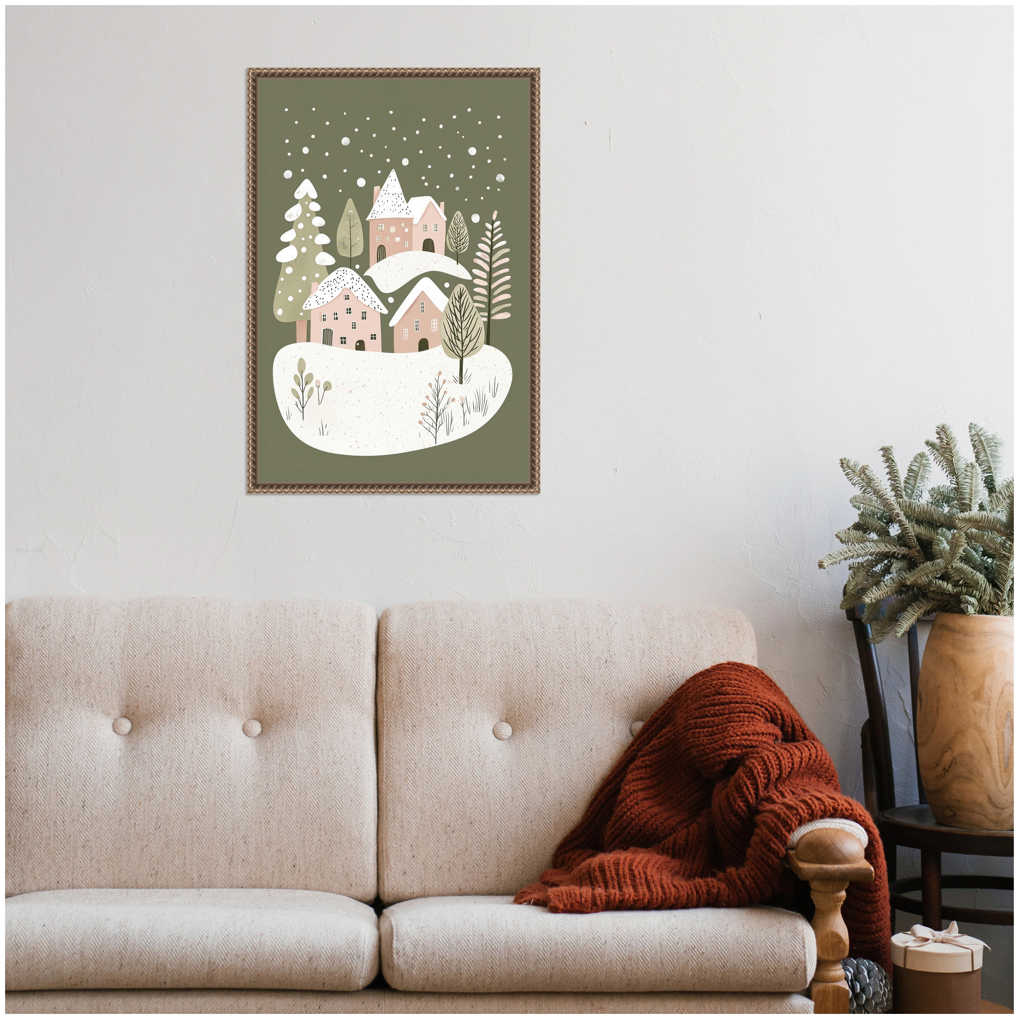 Amanti Art Snowy Winter Village by Mathieu Framed Canvas Wall Print