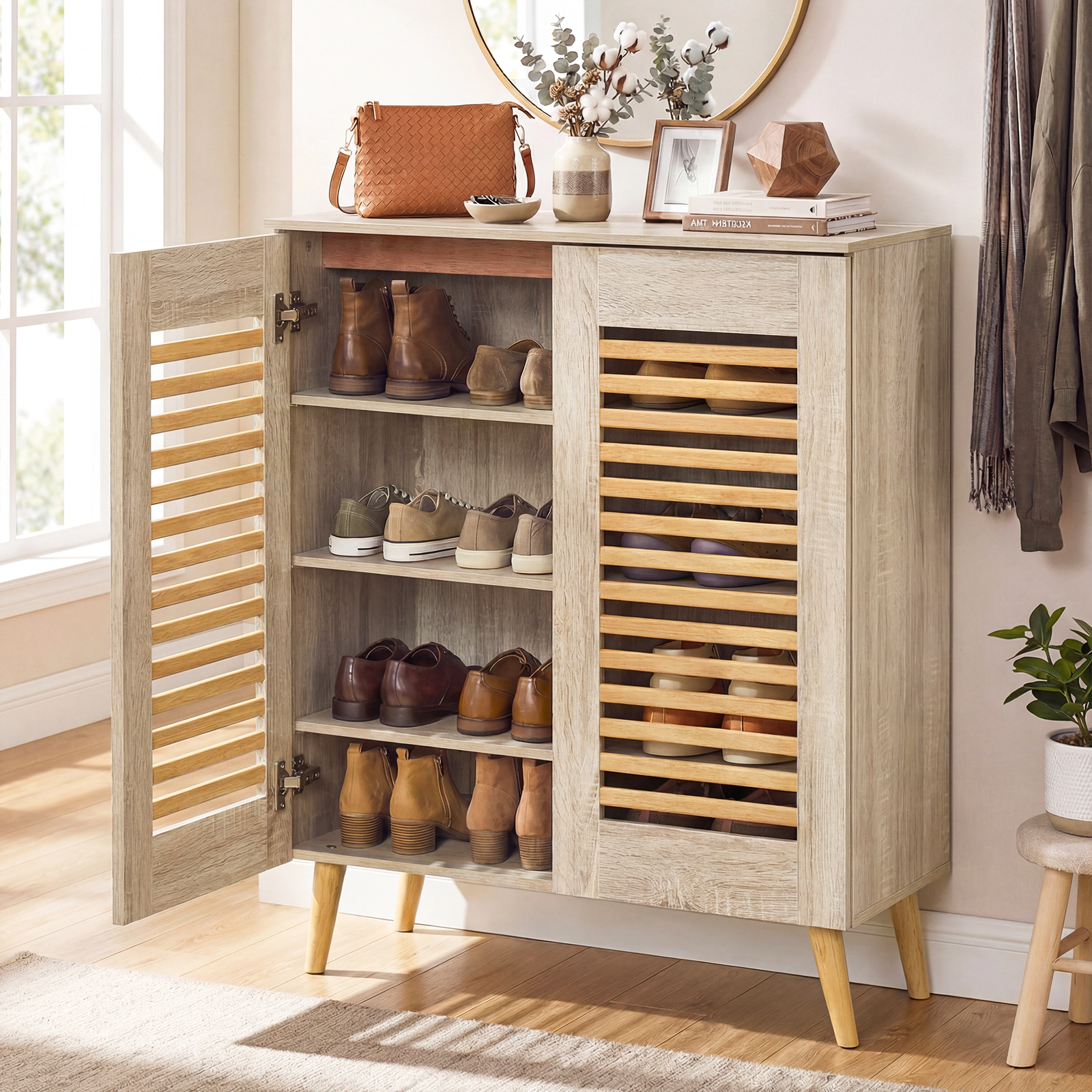 SlickBlue Entryway Storage Cabinet with Adjustable Shelves and Doors