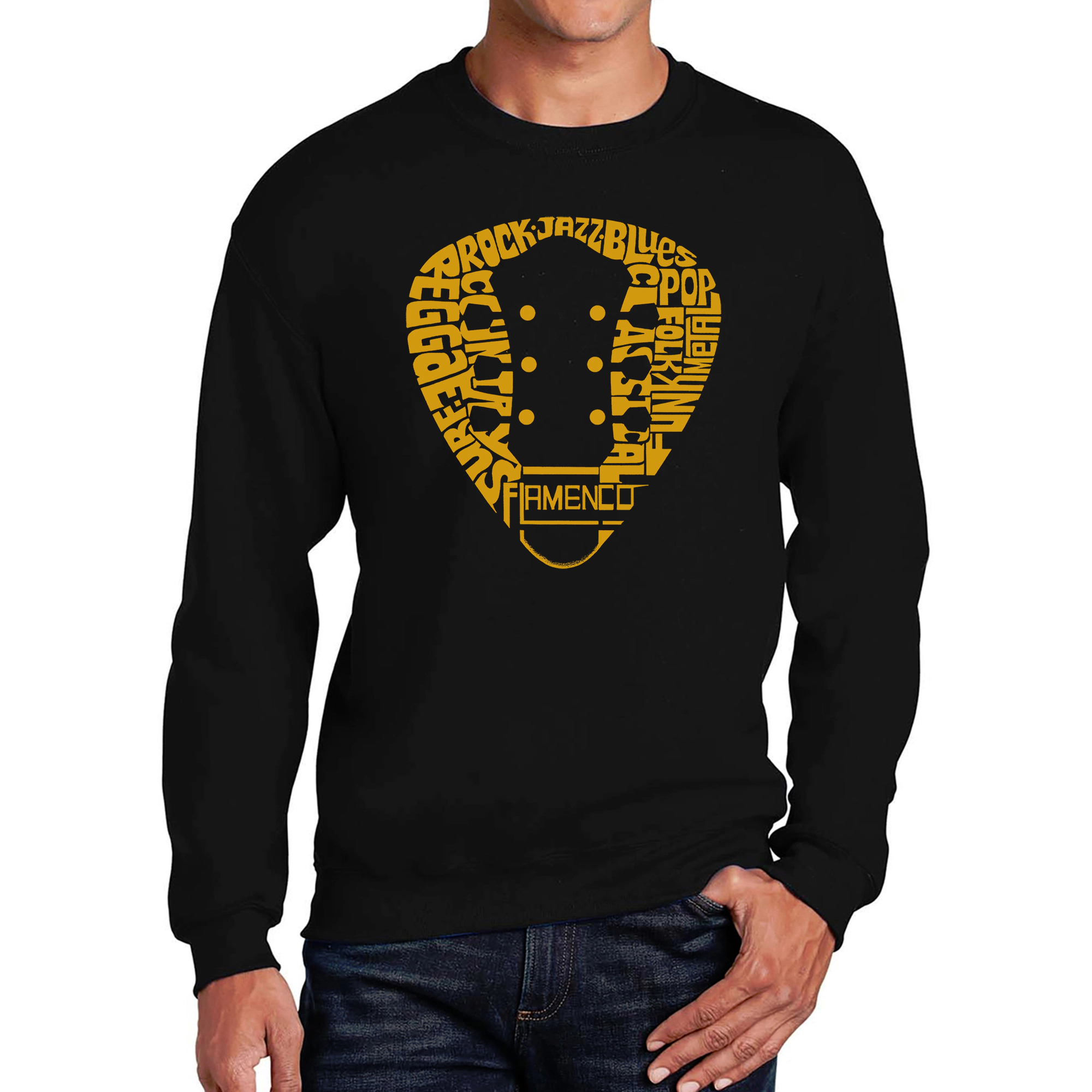 LA Pop Art Guitar Pick Genres - Men's Word Crew Sweatshirt