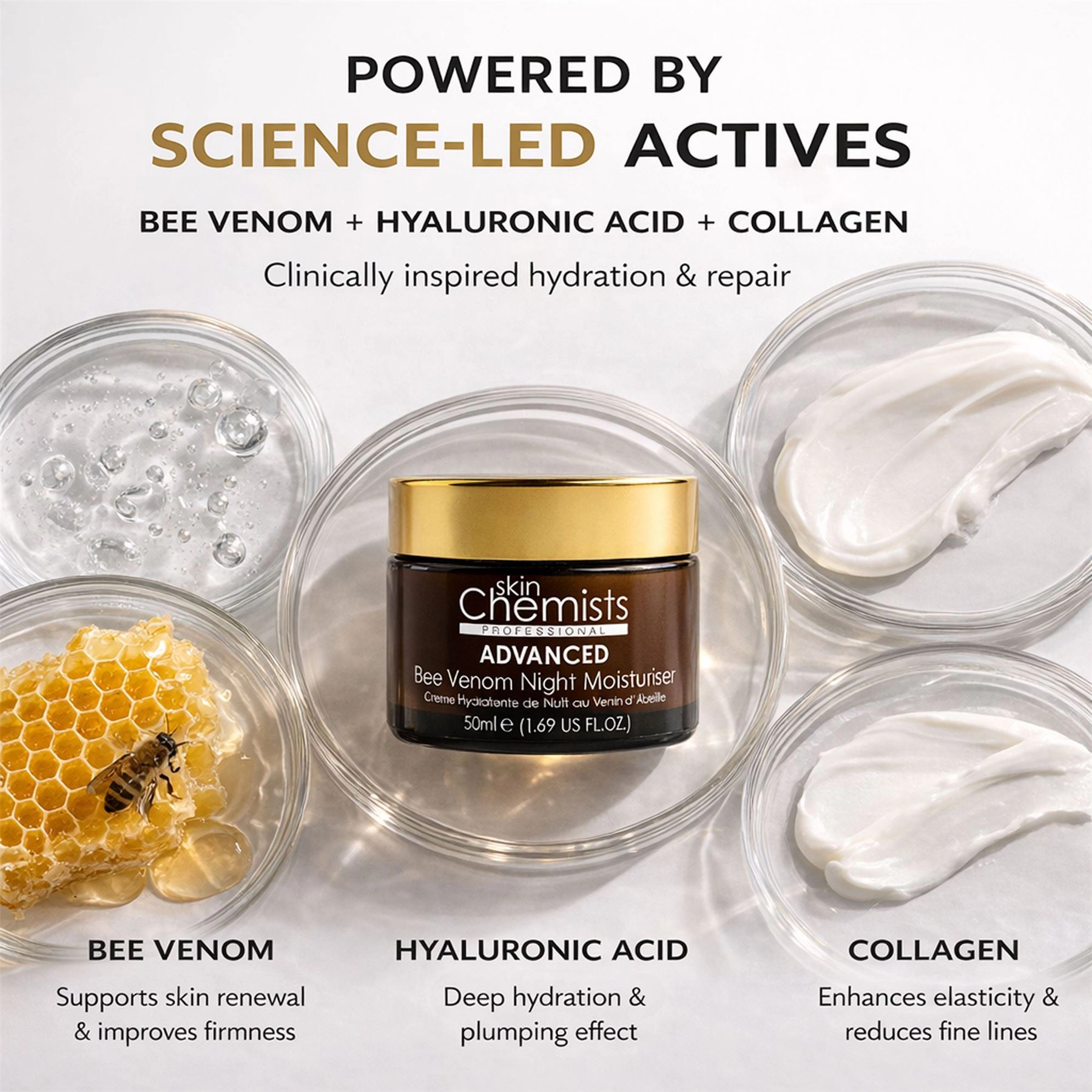 skinChemists SC Advanced Bee Venom Night Moisturiser 50ml - Anti-Aging Firming & Wrinkle Smoothing Cream