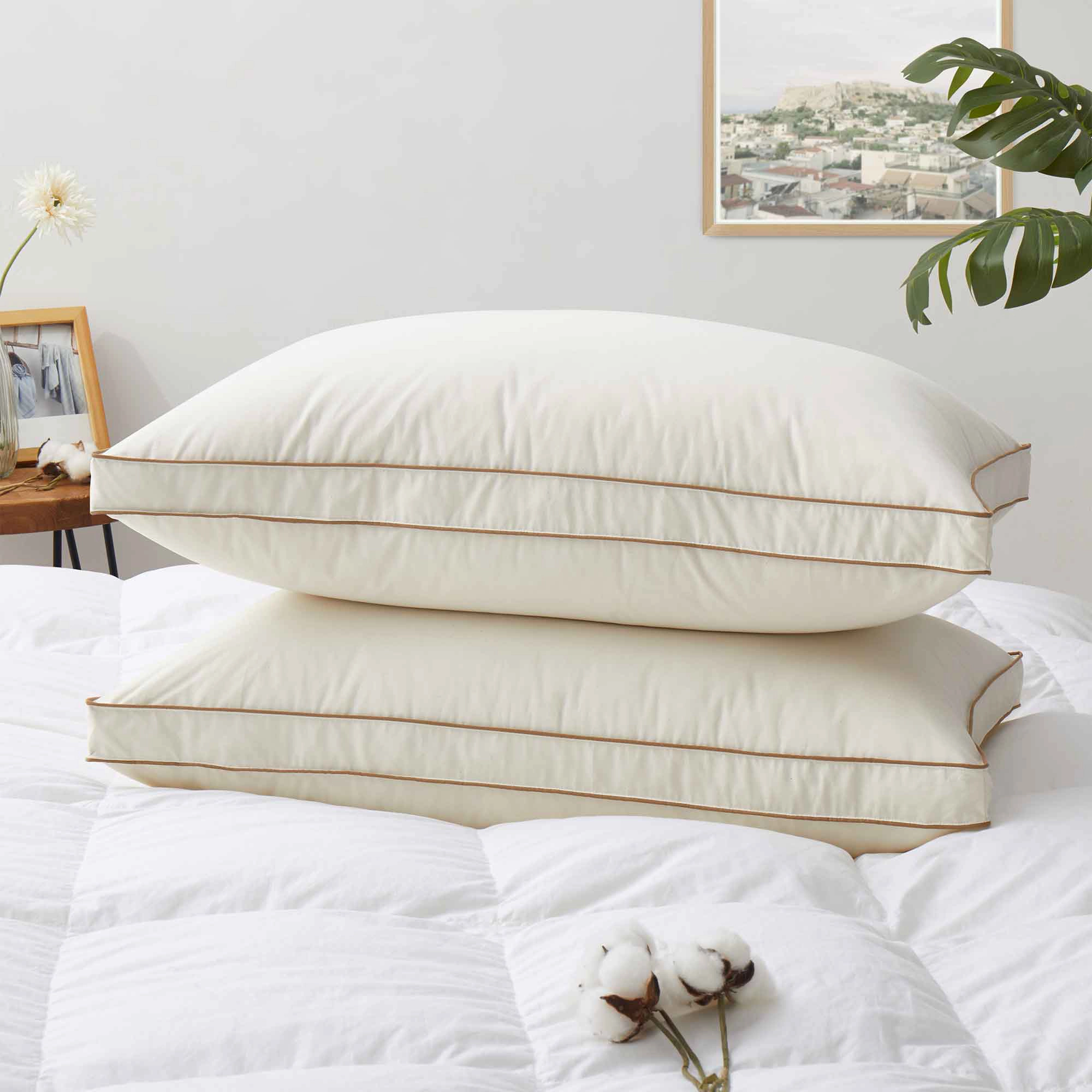 Puredown Selected Organic Cotton Layered Down Pillow Set of 2, 1.5-Inch Gusset