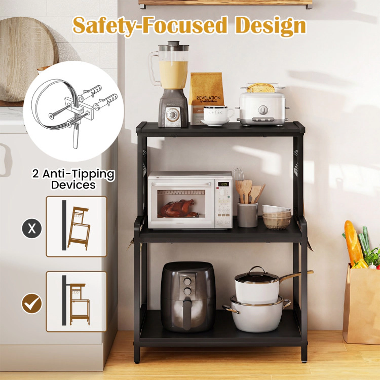 Hivvago 3-Tier Rolling Microwave Cart with Power Outlet and Lockable Wheels 10 Hooks