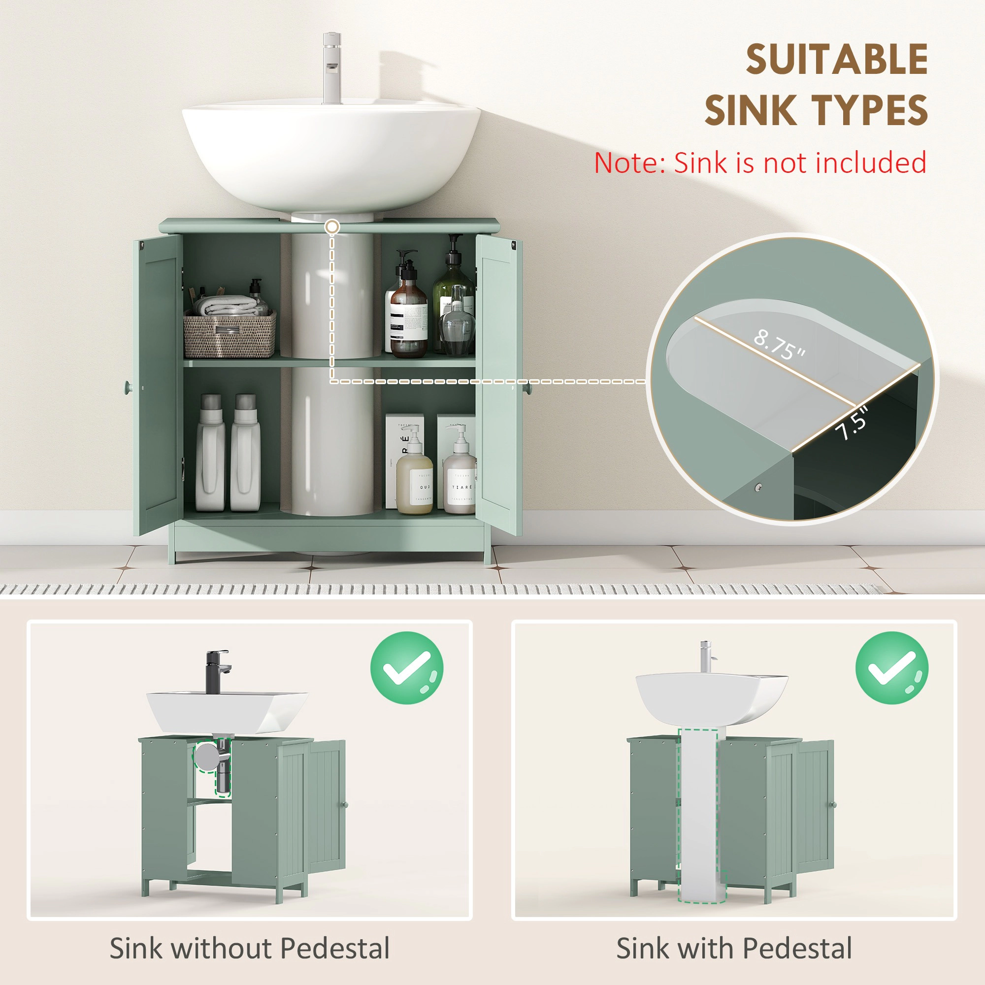 HONGGE Pedestal Sink Storage Cabinet, Under Bathroom Vanity with 2 Doors and Adjustable Shelf