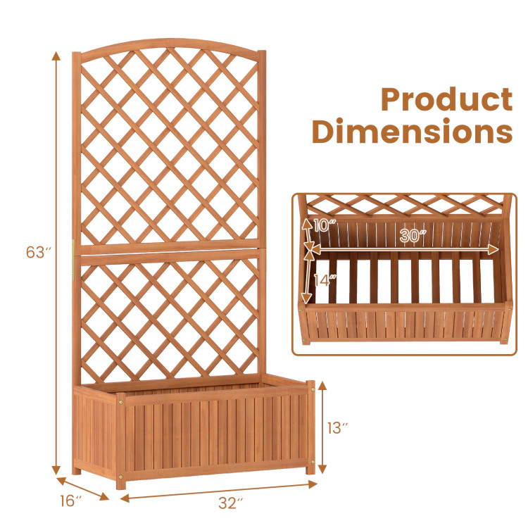 Hivvago Wooden Raised Garden Bed with Trellis 63 Inch Tall Garden Planter