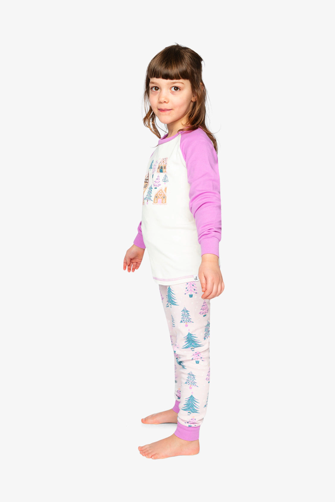 Deux par Deux Girls Organic Cotton Tree Two Piece Pajama Set with Raglan Sleeve Top and Waist Pants