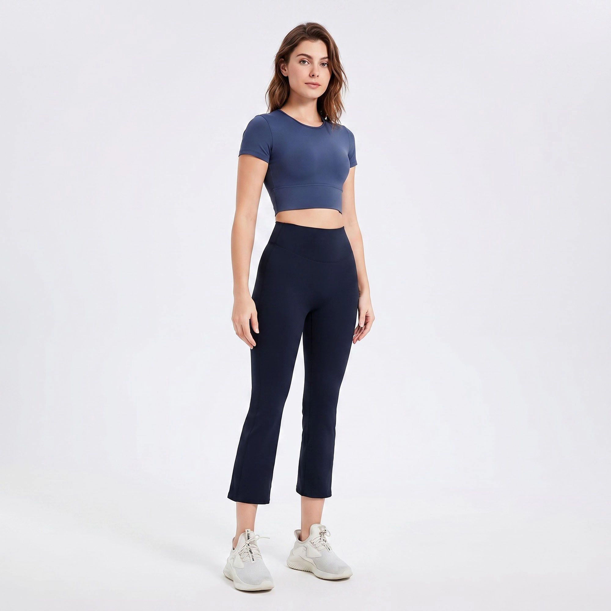 Anna-Kaci Women's High-Waist Cropped Flare Yoga Pants with Wide Waistband Smooth Stretch Workout Leggings