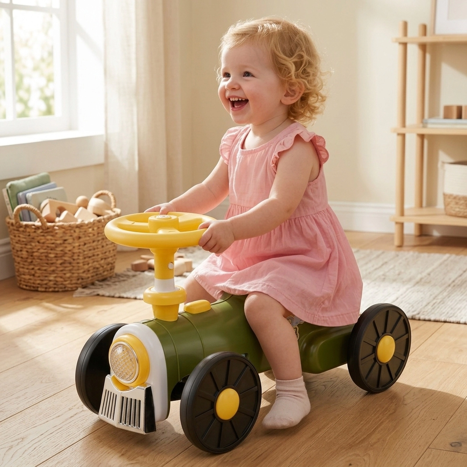 Toddler Ride on Toy Train Whistle Sound Button Steering Wheel Under Seat Storage 19-36 Months 33-lb Capacity