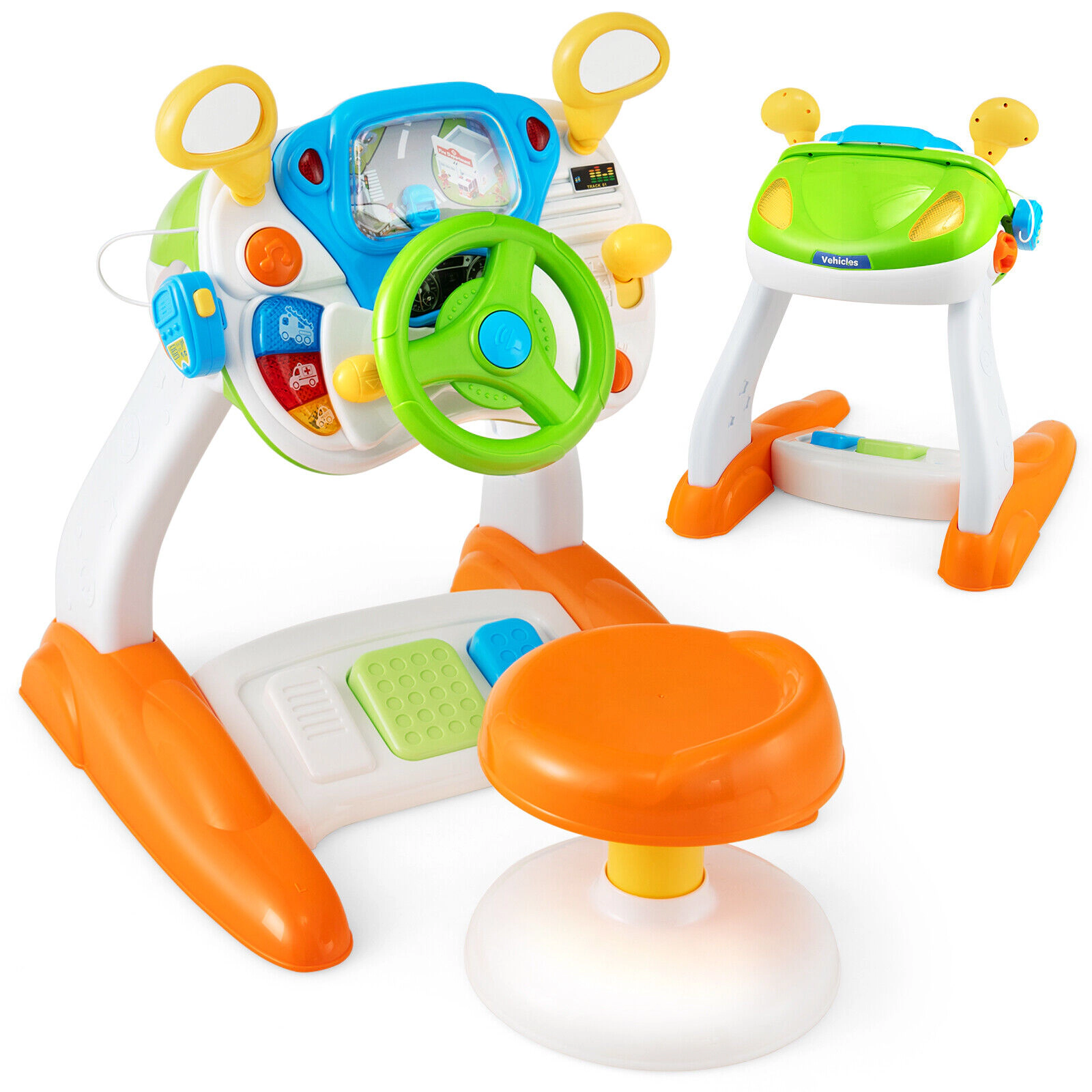 SUGIFT Kids Steering Wheel Pretend Play Driving Toy Set 110-lb Stool 18.5 x 18.5 x 21.7-in Ages 3+ Multicolor