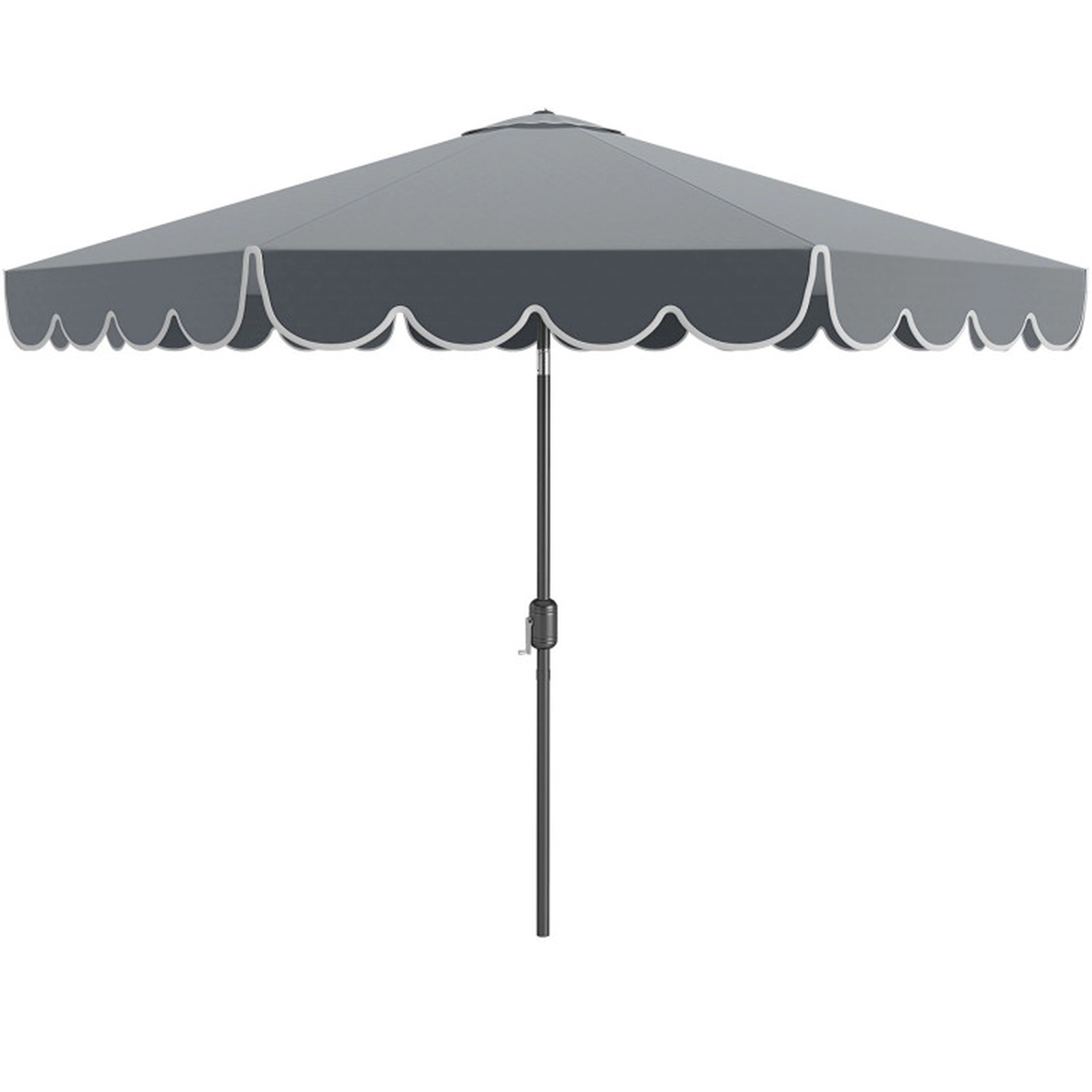 SUGIFT Gray Patio Market Umbrella with Crank Handle Push Button Tilt and Ruffled Edges 10-ft Dia 8.2-ft H