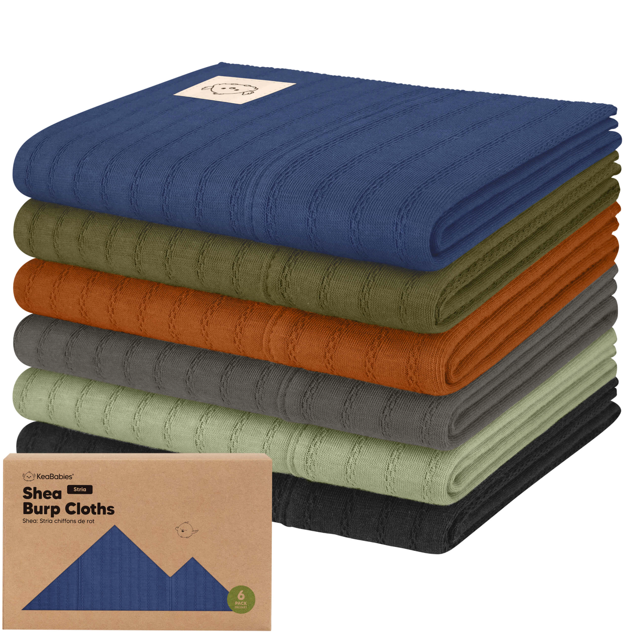 KeaBabies 6-Pack Shea (Stria) Burp Cloths for Baby Boys, Girls