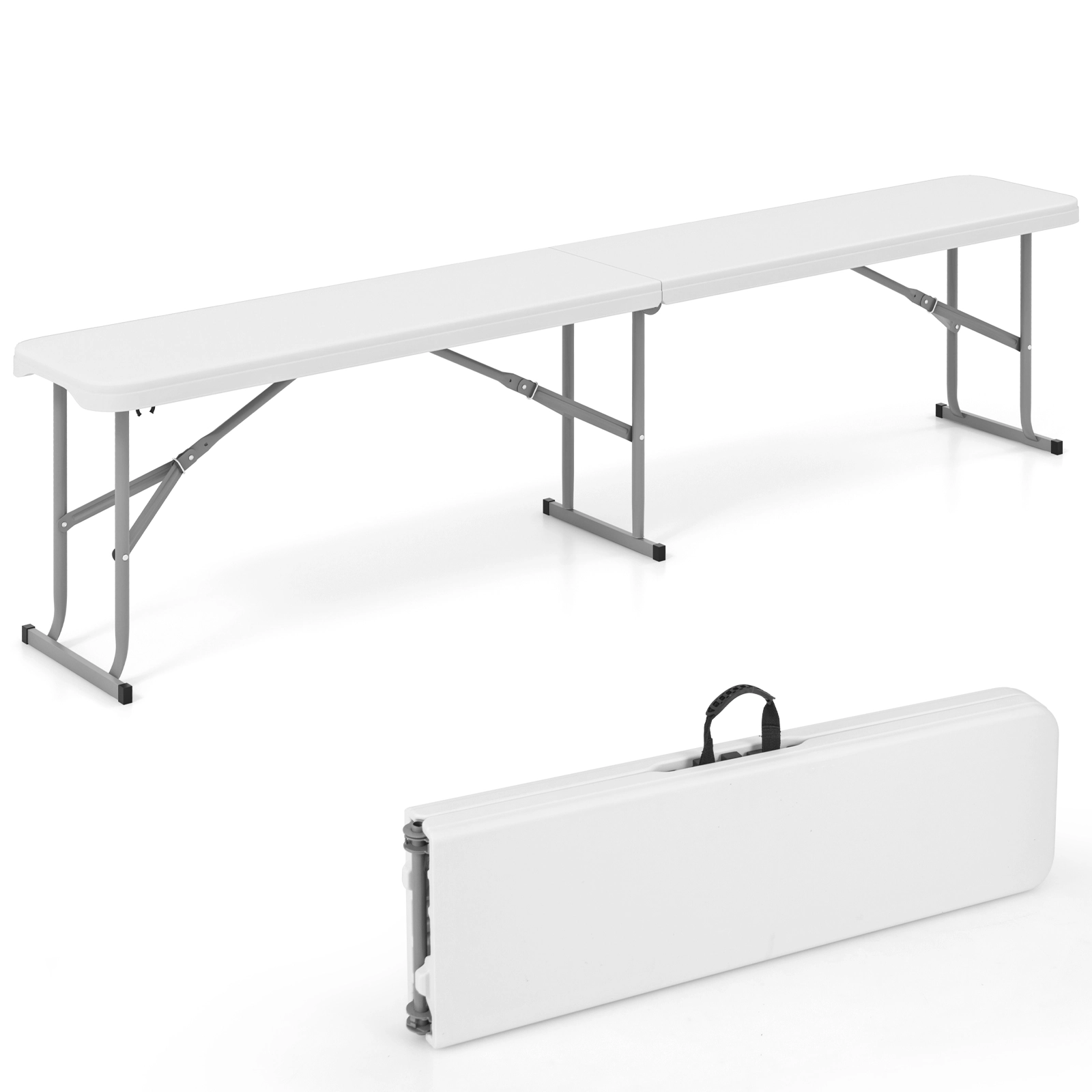 SUGIFT 6 ft Folding Plastic Camping Picnic Bench 660-lb Capacity Dining Seat with Carrying Handle 72-in Long White
