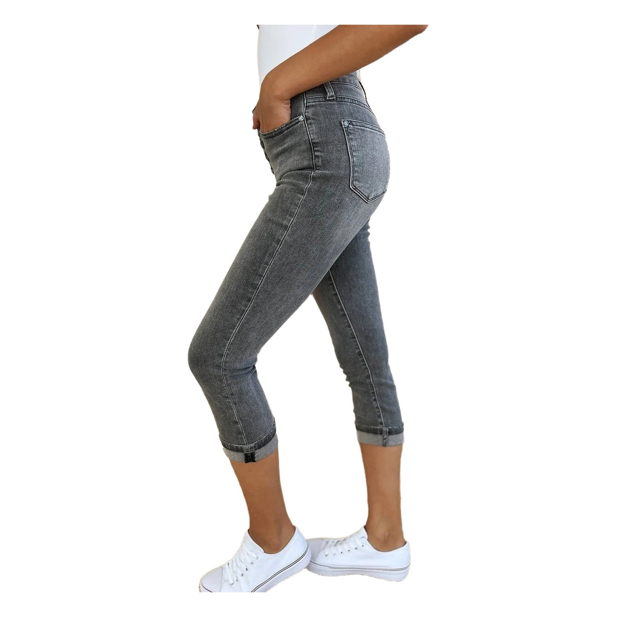 Judy Blue Full Button Fly High Waist Cuffed Capris