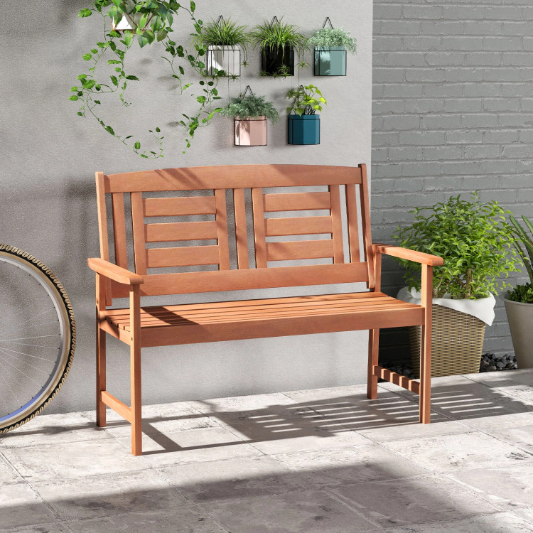 Hivvago Outdoor Solid Wood Loveseat Hardwood 2-Seat Bench With Inclined Backrest And Slatted Seat